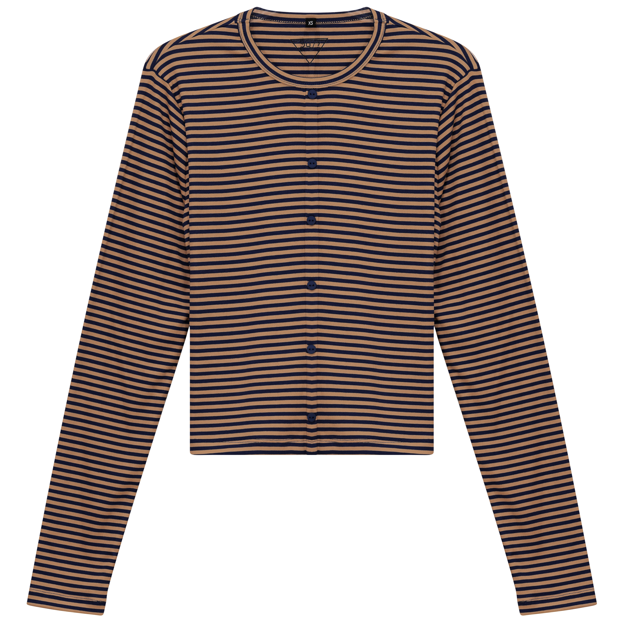 Cropped Striped Cardigan Tee in Denim Taupe by 24/7