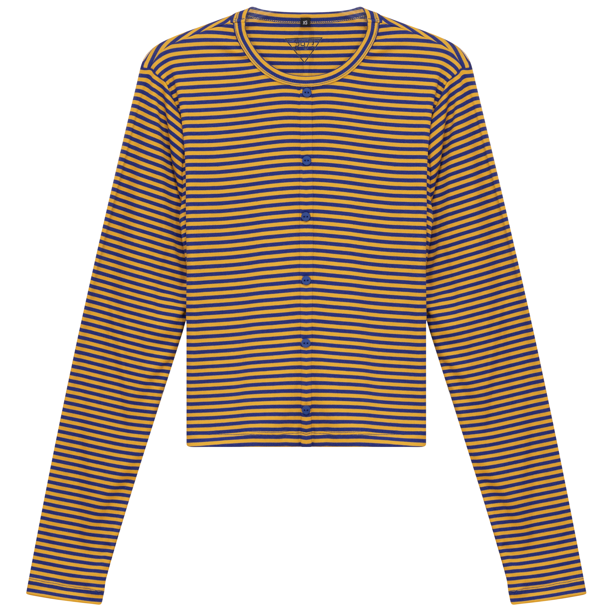 Cropped Striped Cardigan Tee in Sapphire Mustard by 24/7