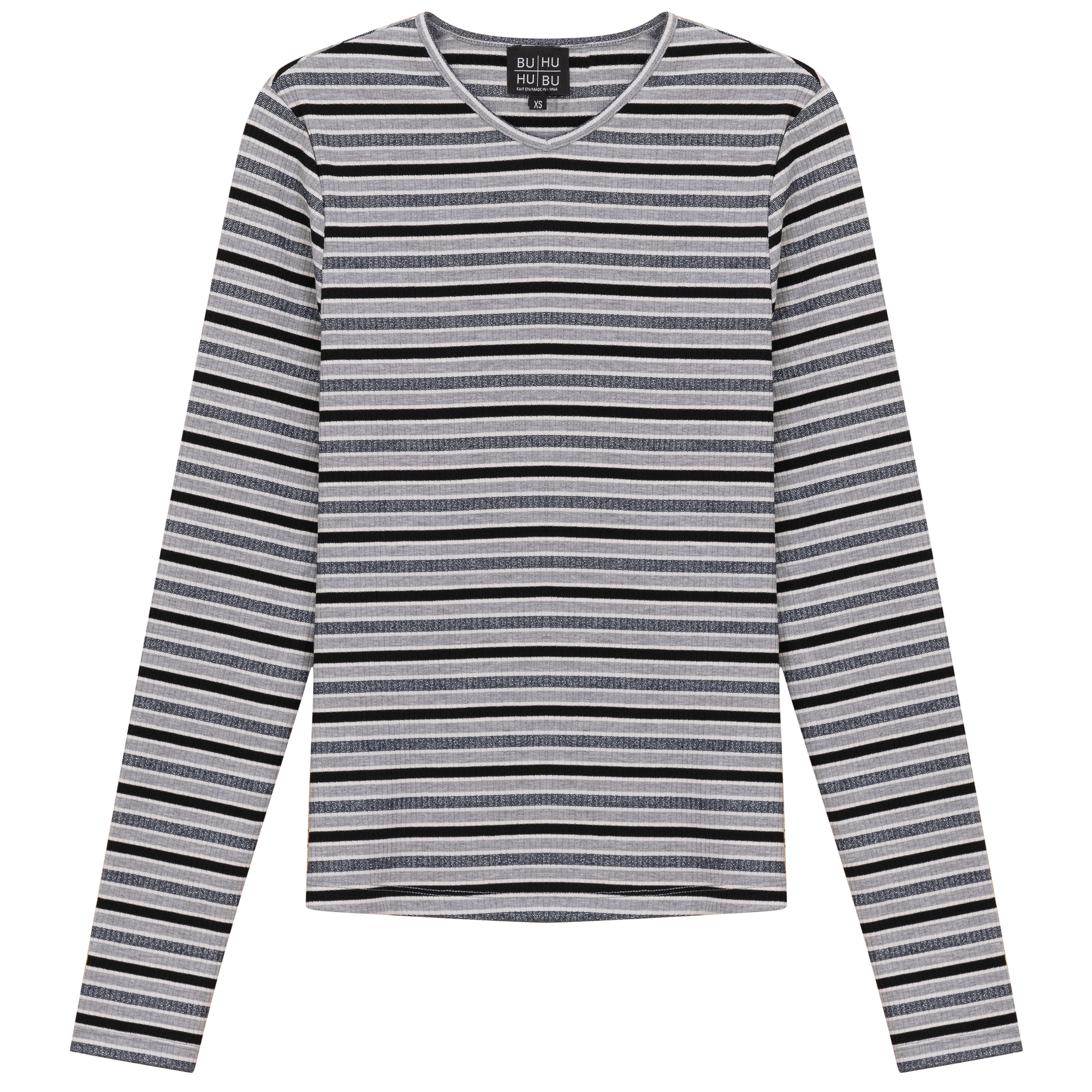 Striped Metalic V Neck Tee in Black Silver by BuHu