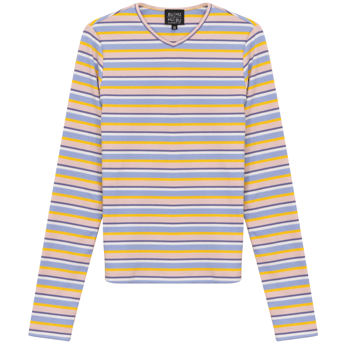 Striped Metalic V Neck Tee in Blue Pink by BuHu
