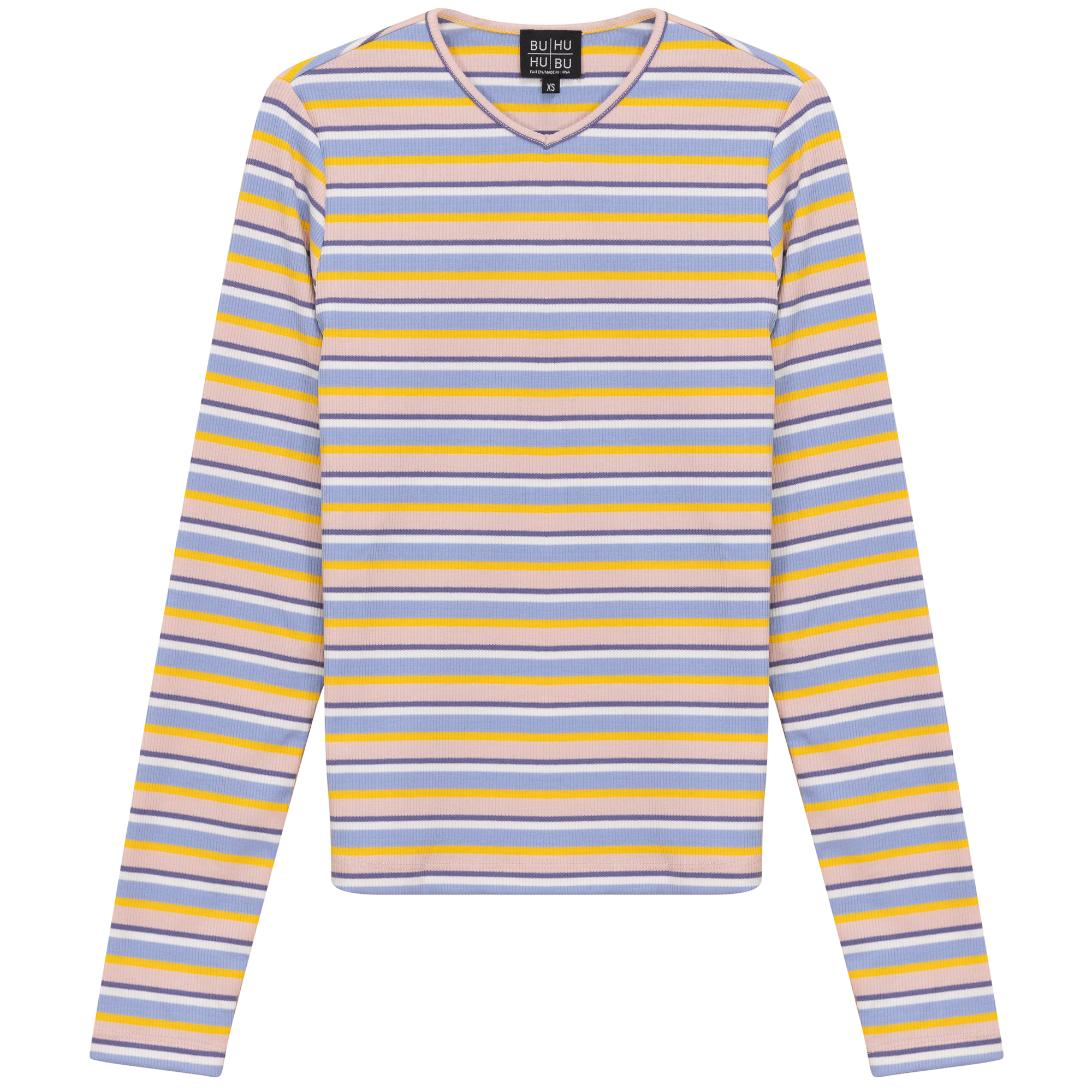 Striped Metalic V Neck Tee in Blue Pink by BuHu