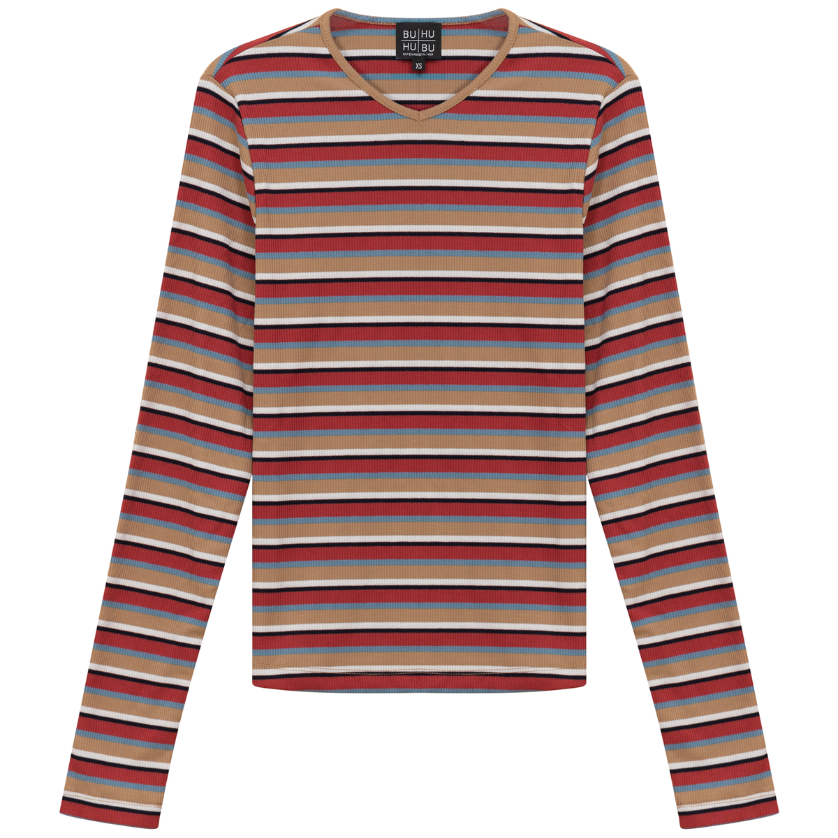 Striped Metalic V Neck Tee in Denim Port by BuHu