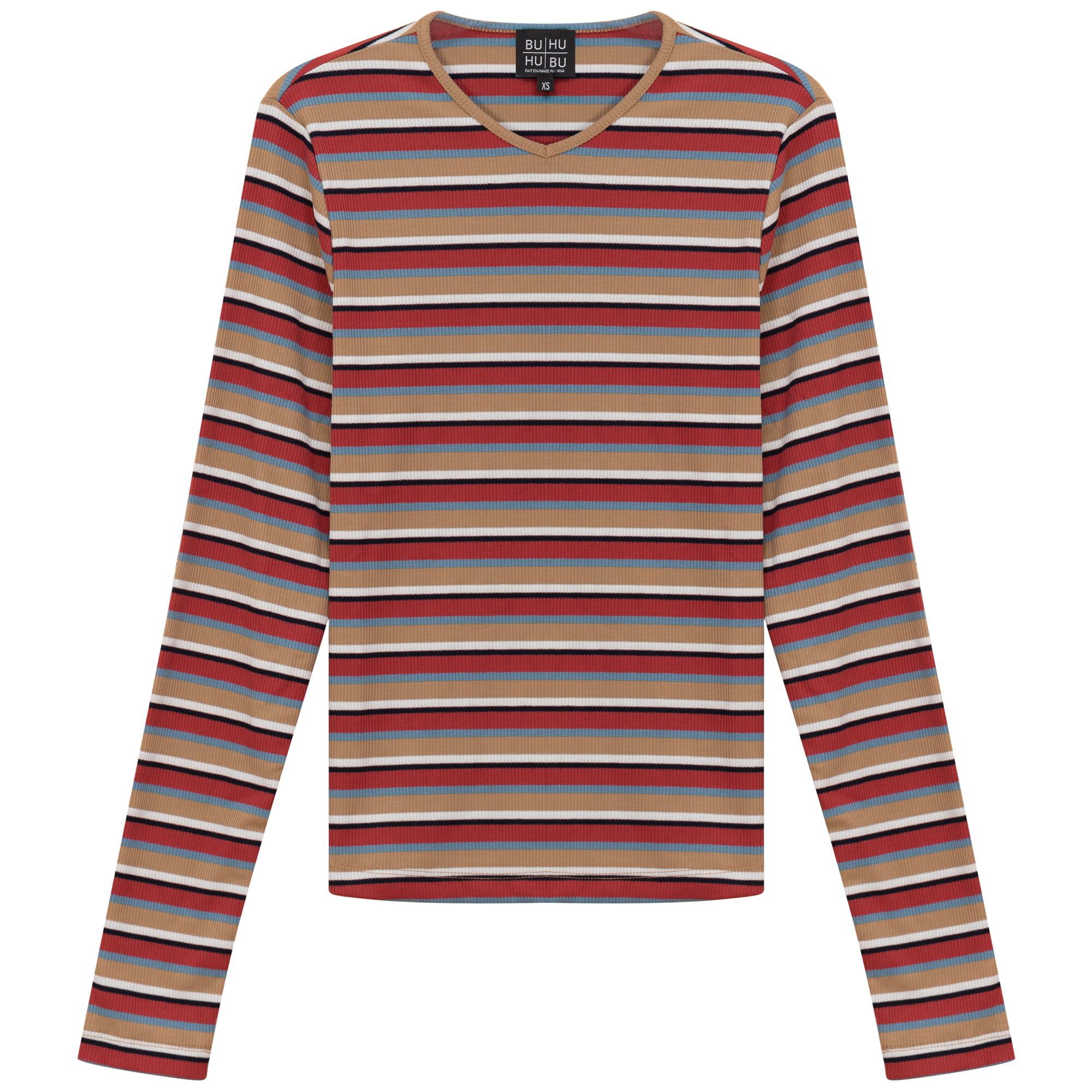 Striped Metalic V Neck Tee in Denim Port by BuHu