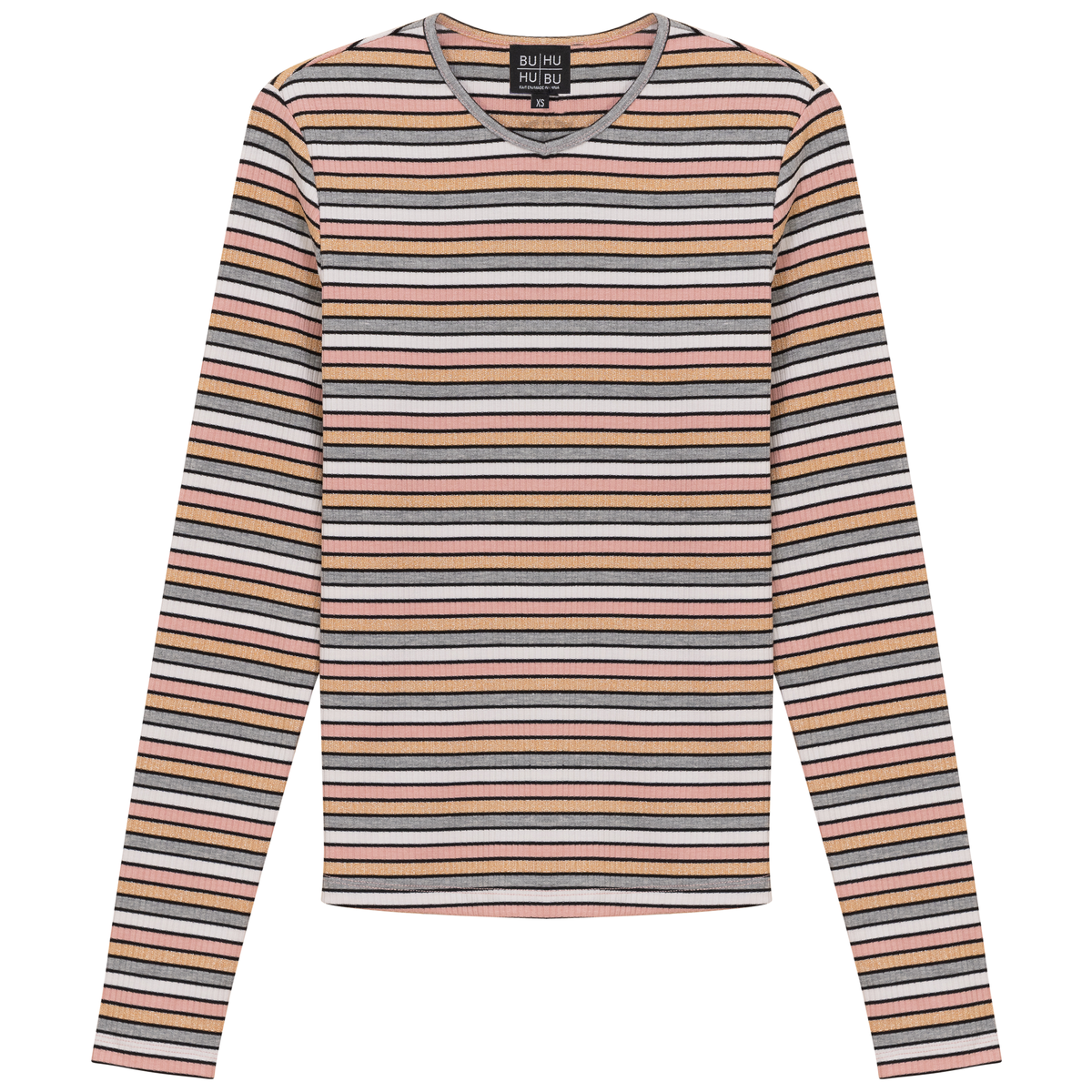 Striped Metalic V Neck Tee in Dusty Pink Grey by BuHu