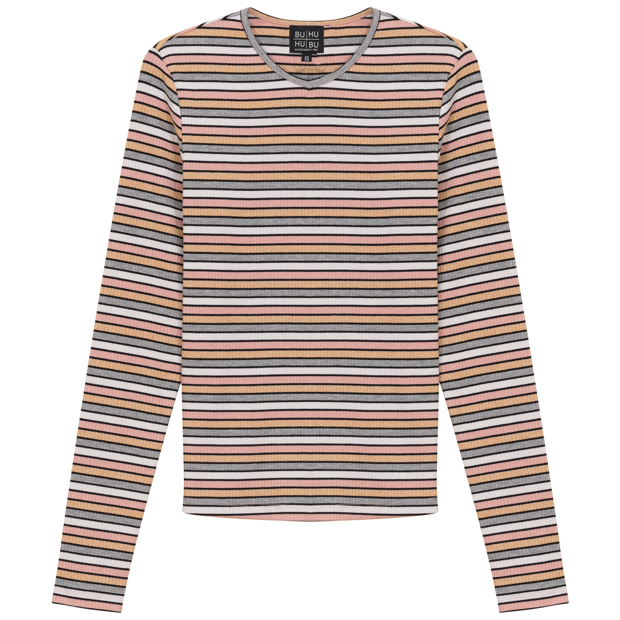Striped Metalic V Neck Tee in Dusty Pink Grey by BuHu