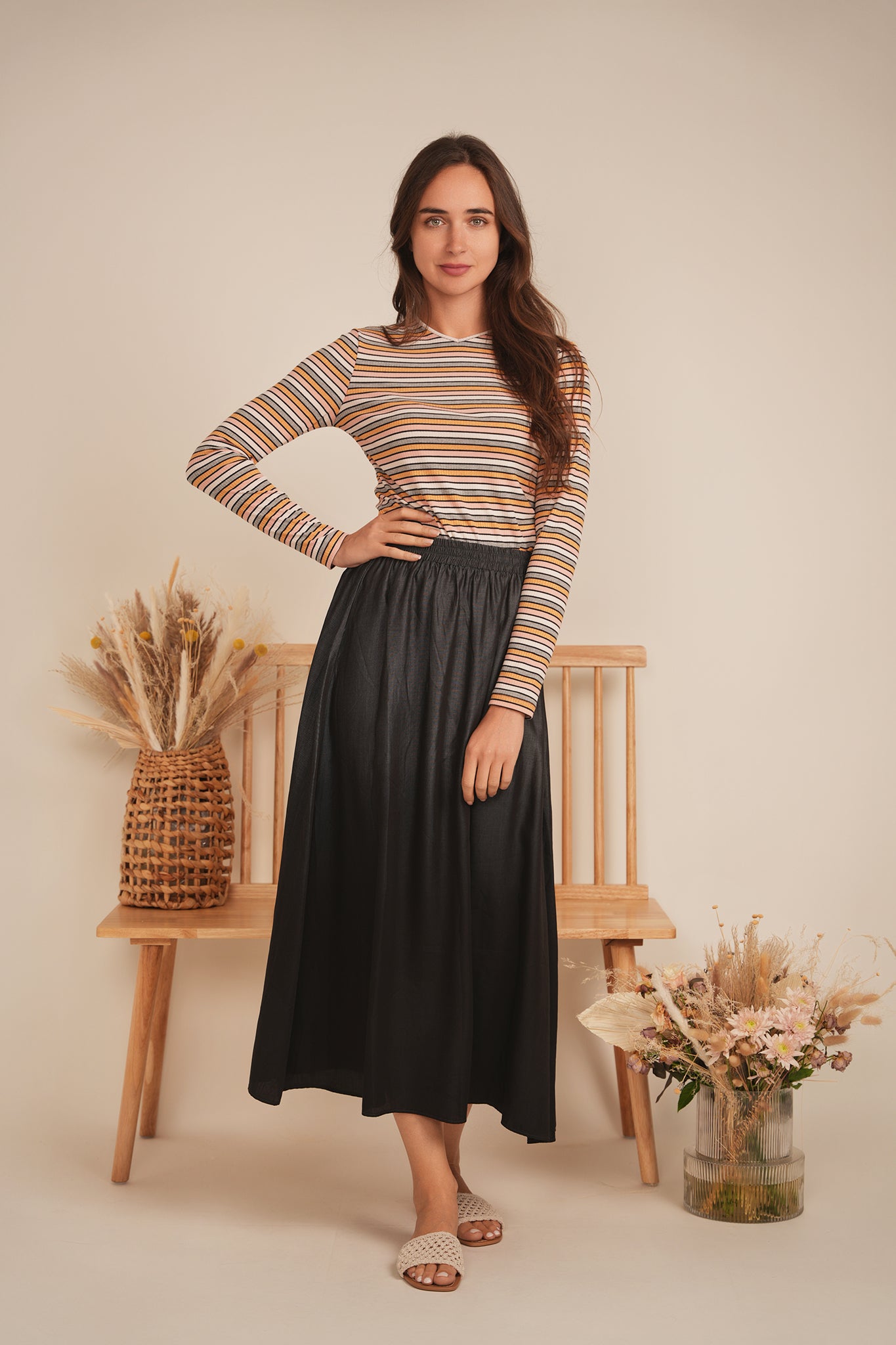 Striped Metalic V Neck Tee in by BuHu