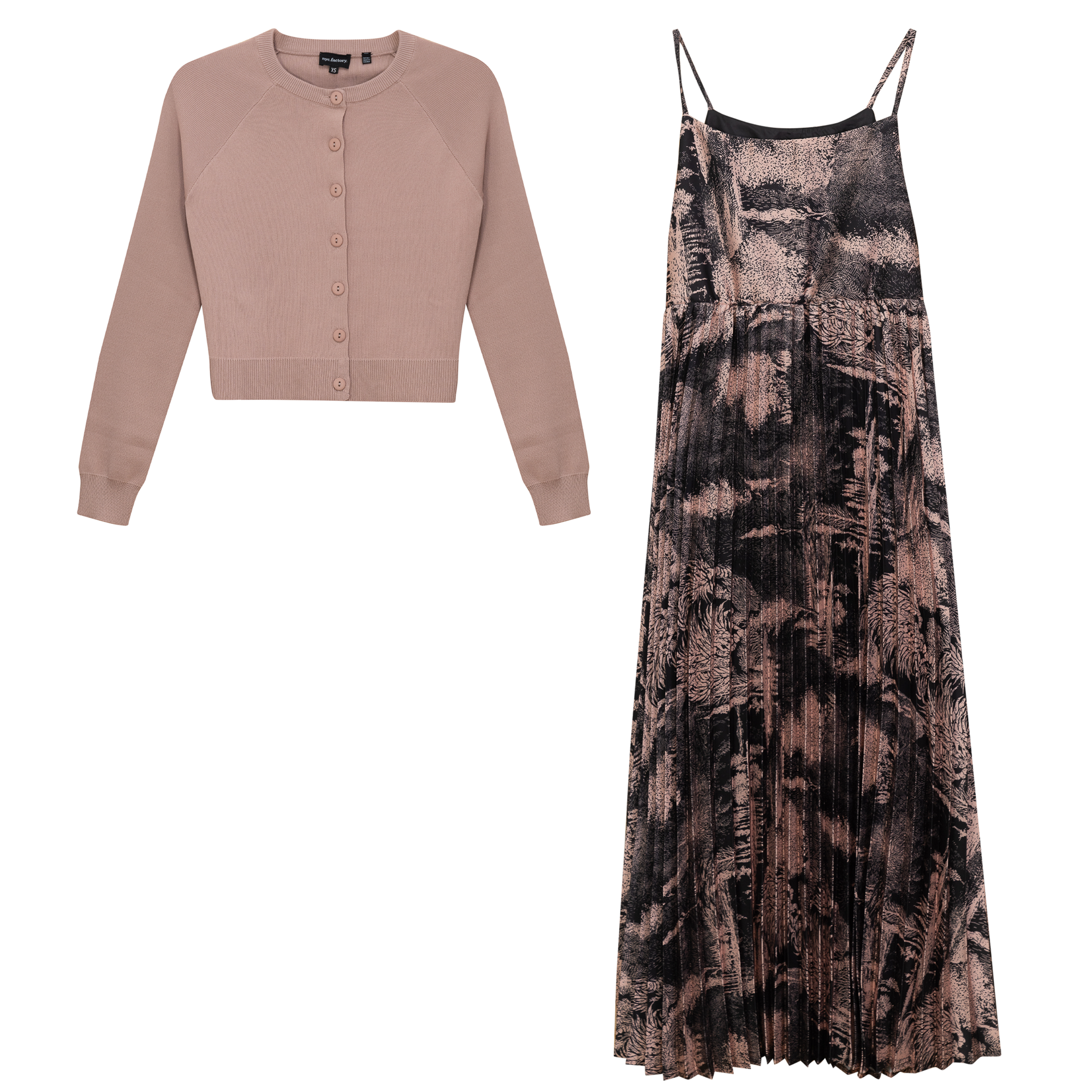 Midi Pleated Jumper Cardigan Set in Dusty Blush by NYC Factory