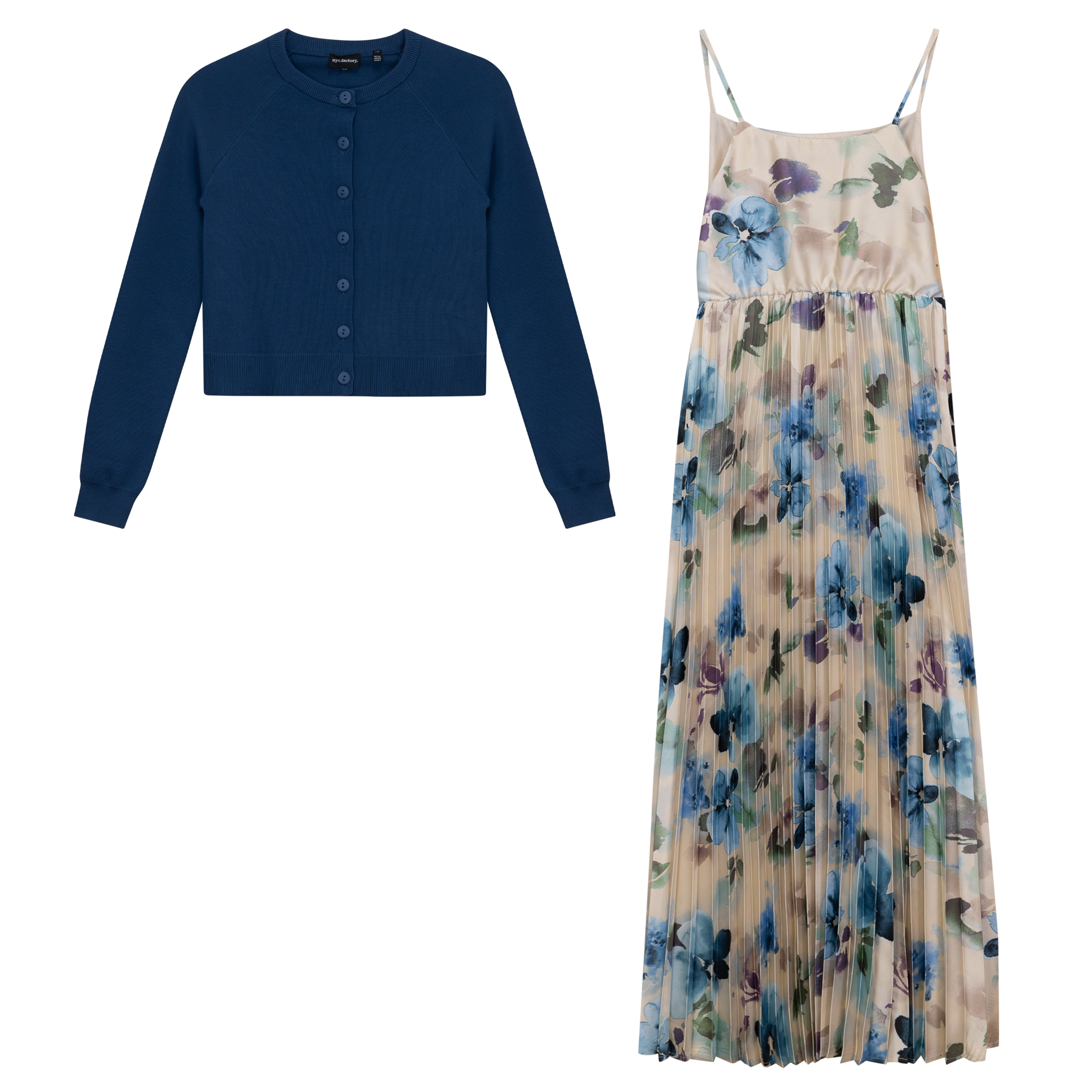 Midi Pleated Jumper Cardigan Set in Luggage Blue by NYC Factory