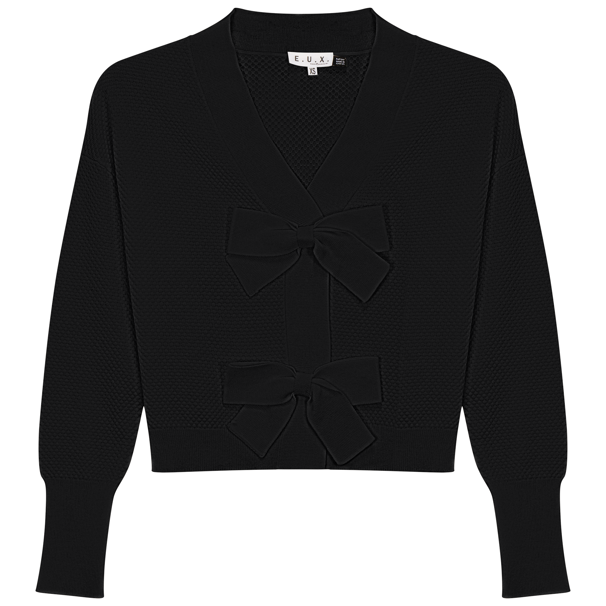 Crochet Bow Cardigan in Black by E.U.X. Exclusive