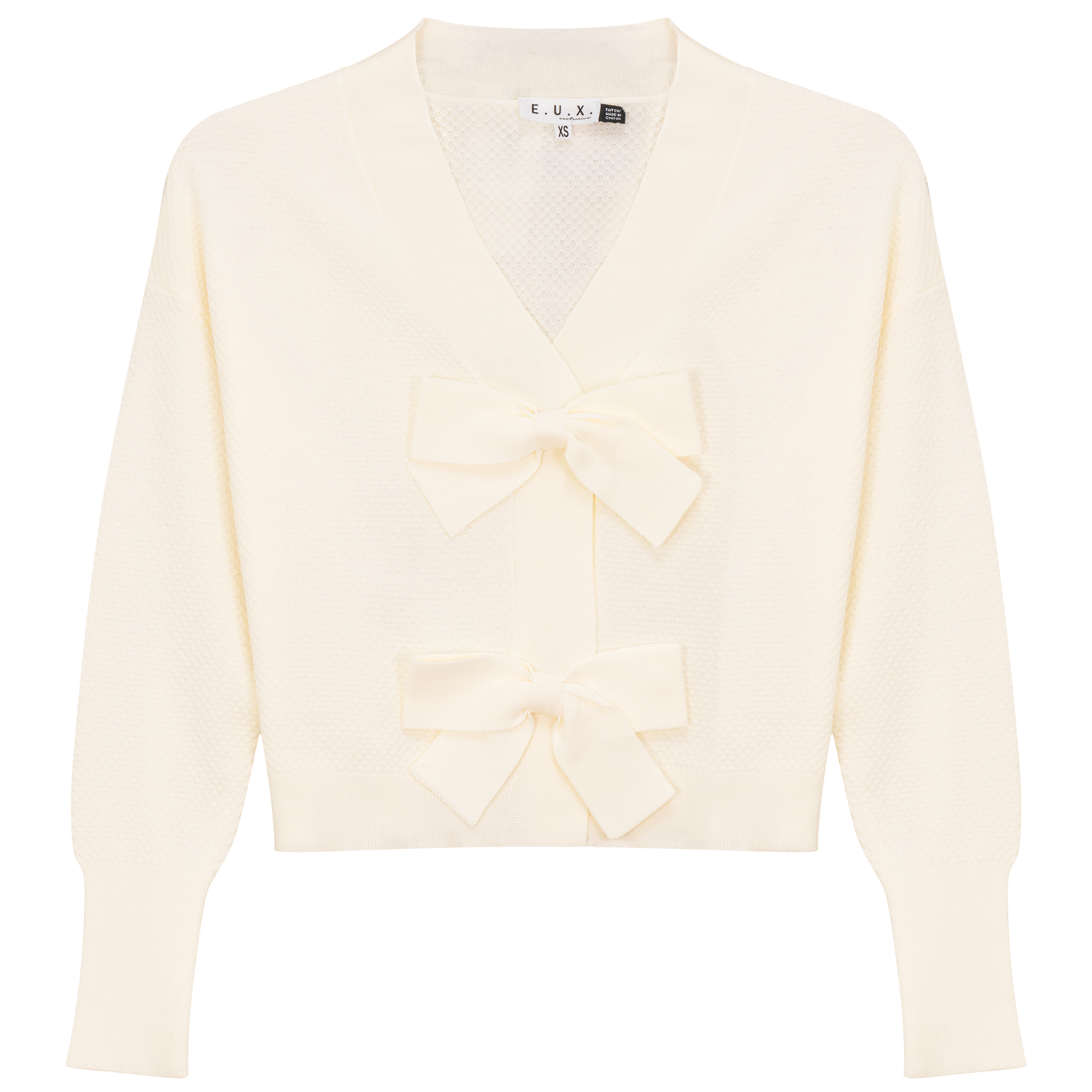 Crochet Bow Cardigan in Cream by E.U.X. Exclusive