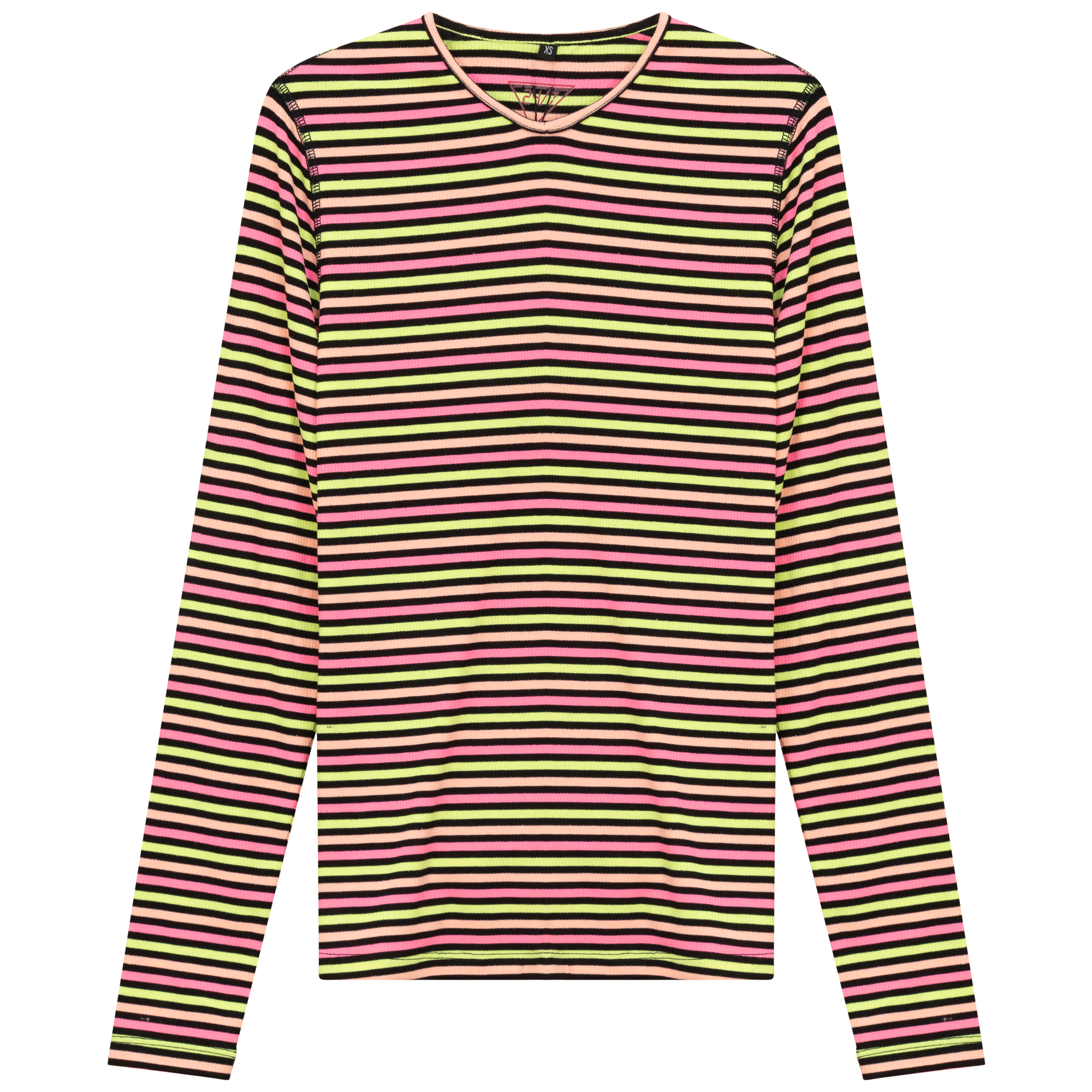 Striped V Neck Tee in Black Neon by 24/7