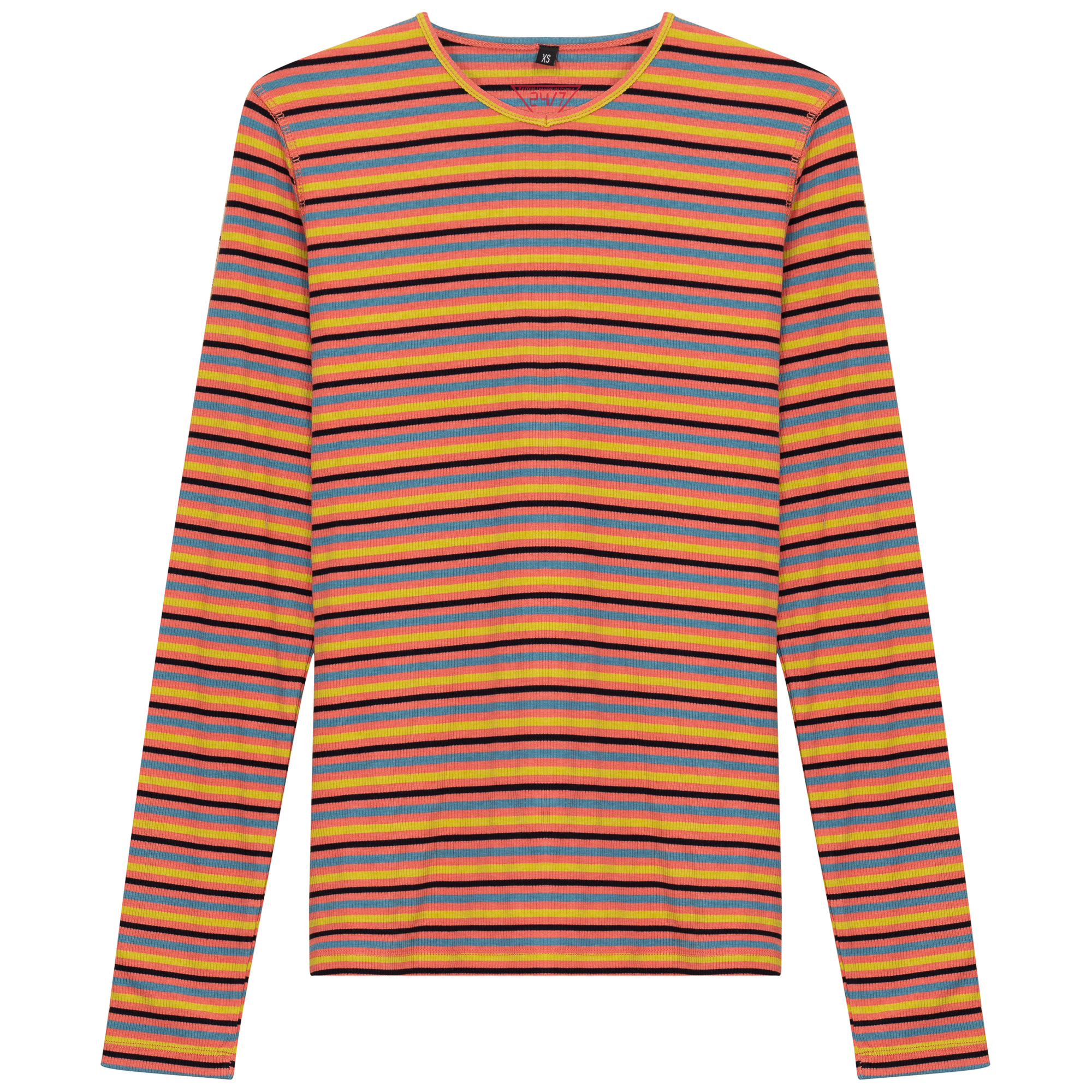 Striped V Neck Tee in Yellow Rust by 24/7