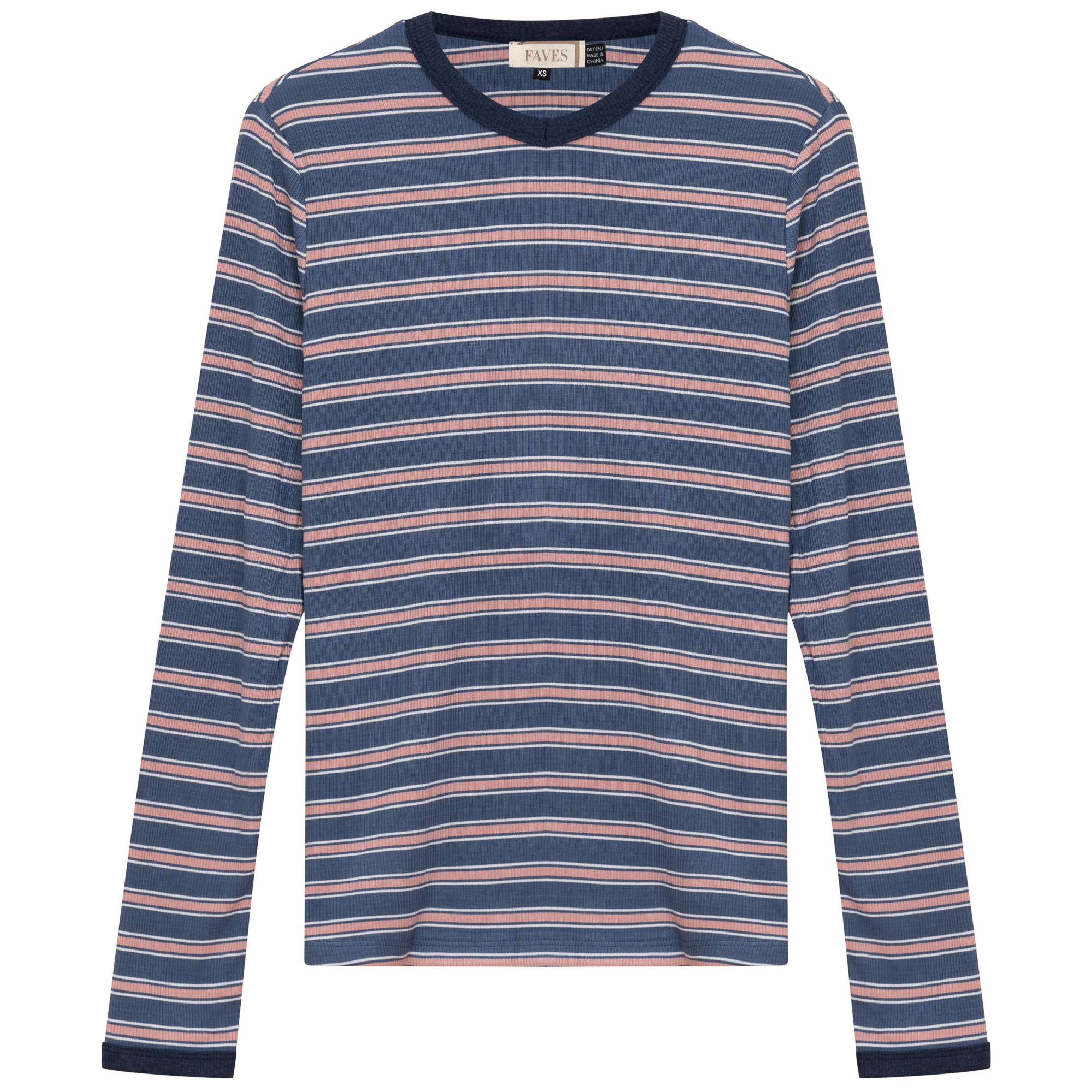Ribbed Stripped V Neck Tee in Chambray Stripe by Faves