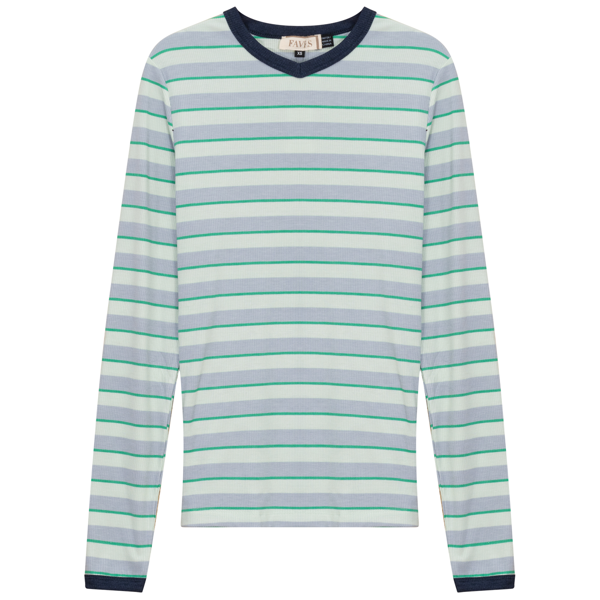 Ribbed Stripped V Neck Tee in Mint Stripe by Faves
