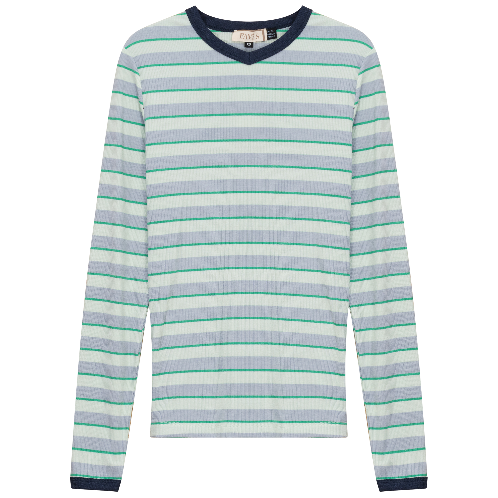 Ribbed Stripped V Neck Tee in Mint Stripe by Faves