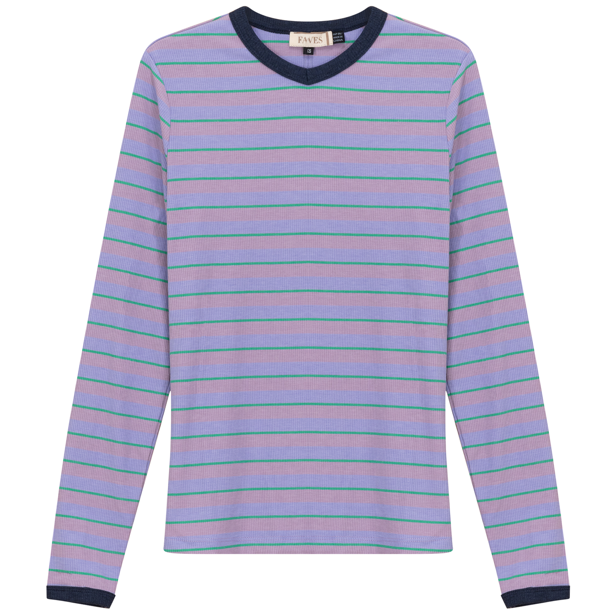 Ribbed Stripped V Neck Tee in Plum Stripe by Faves
