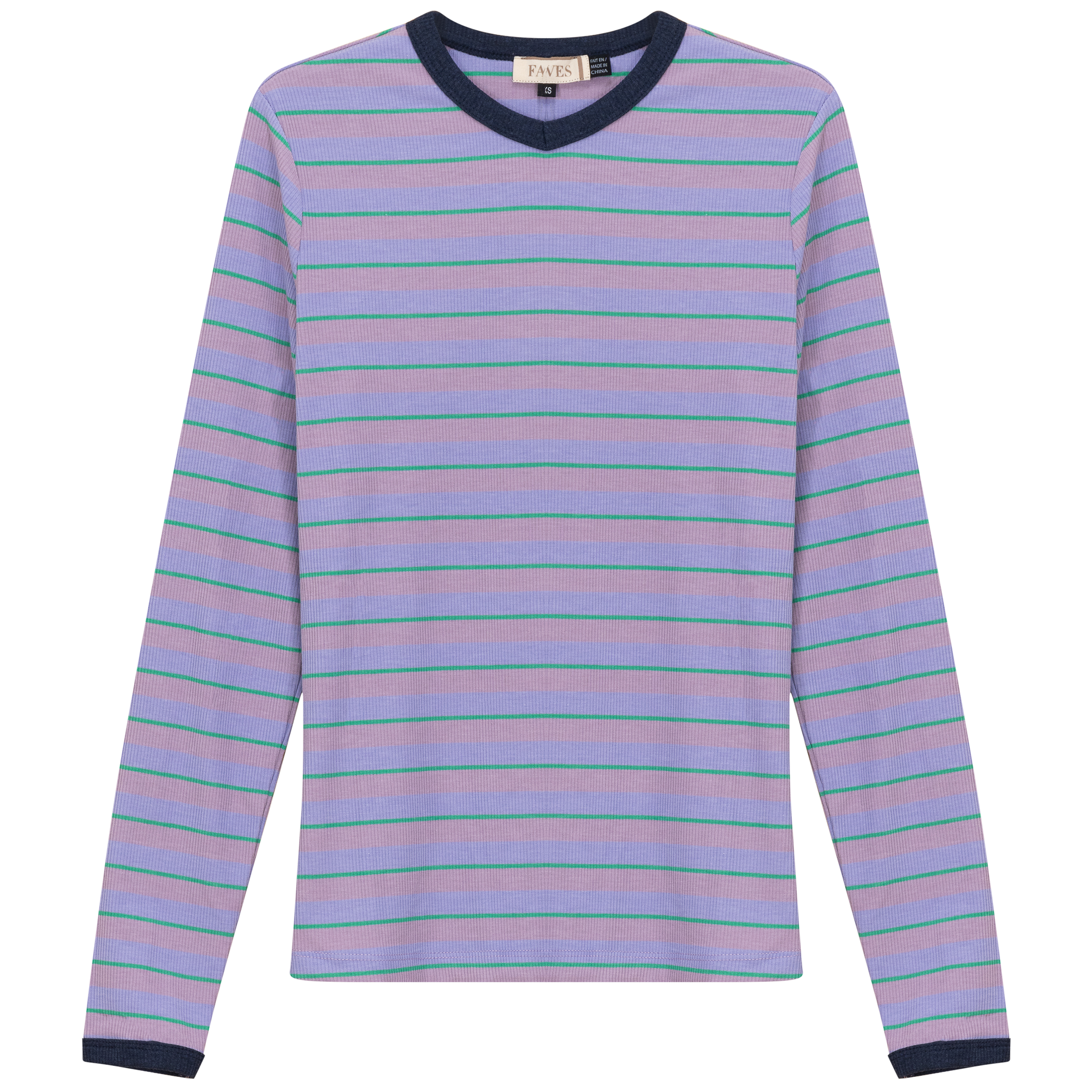 Ribbed Stripped V Neck Tee in Plum Stripe by Faves