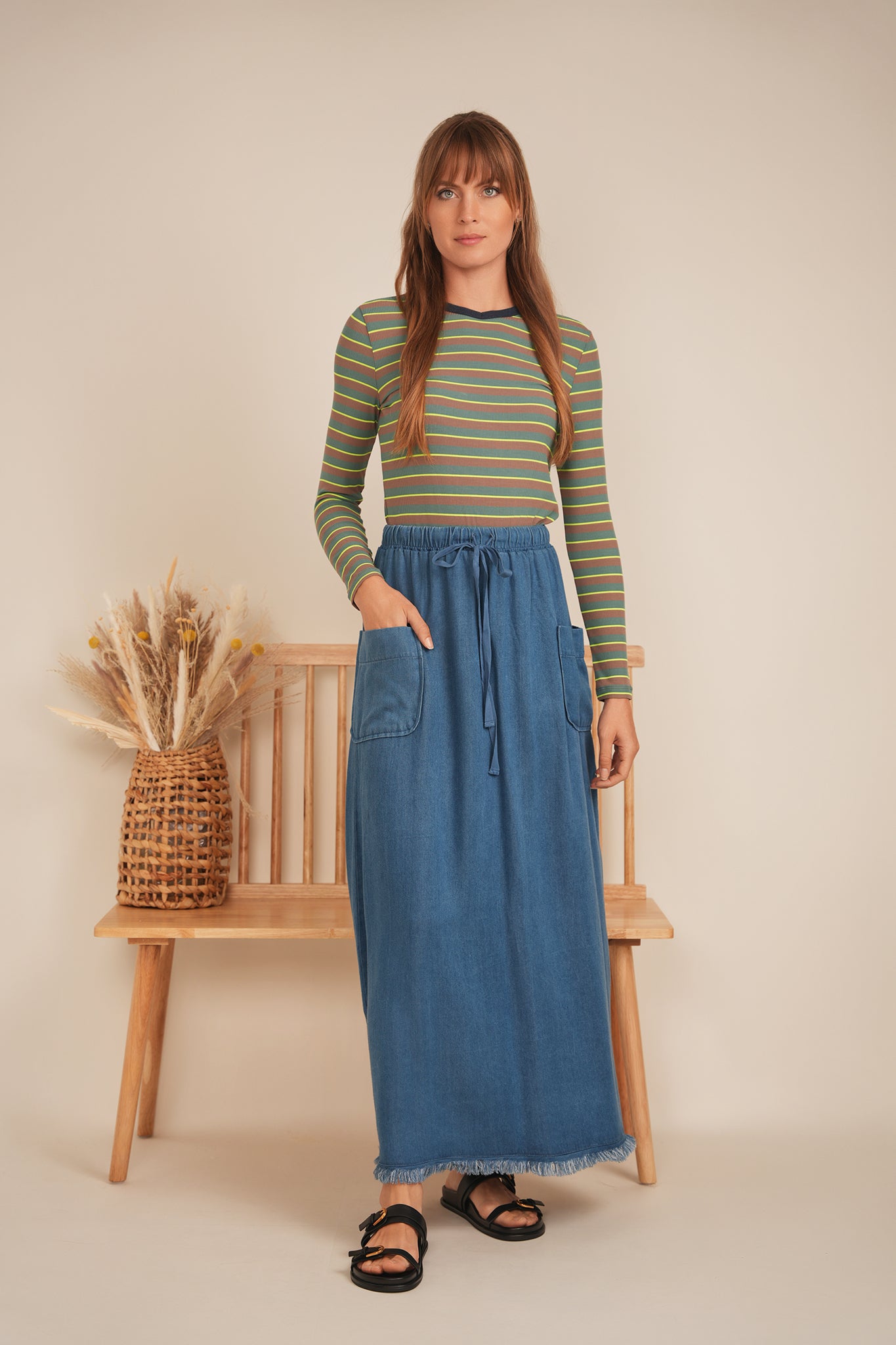 Ribbed Stripped V Neck Tee in by Faves