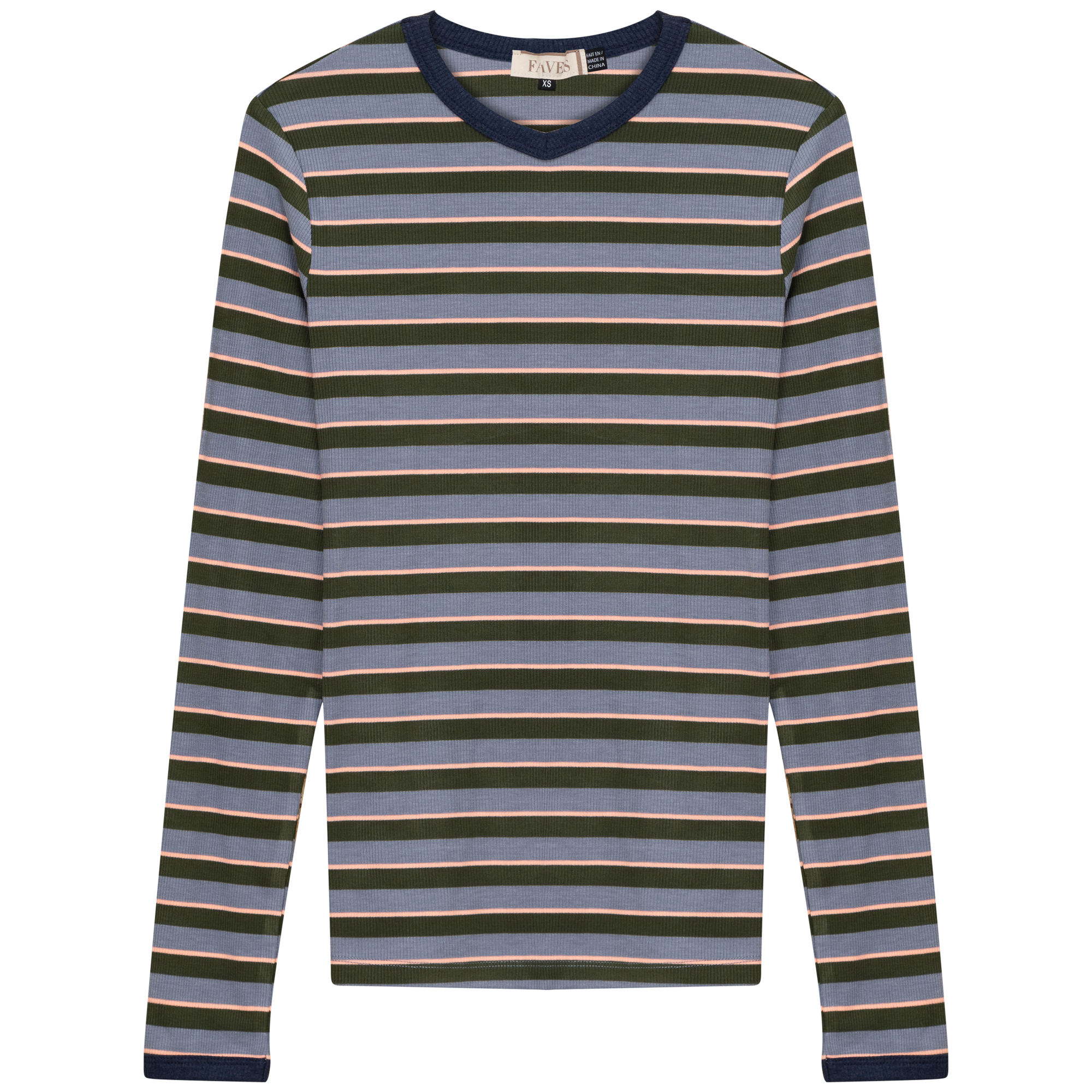 Ribbed Stripped V Neck Tee in Denim Stripe by Faves