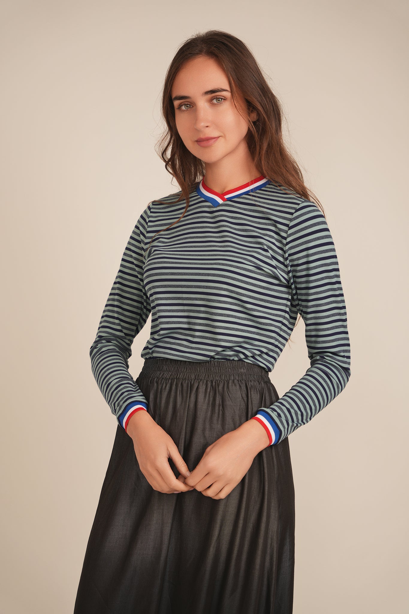 Striped Multi Color V Neck Tee in by Spades