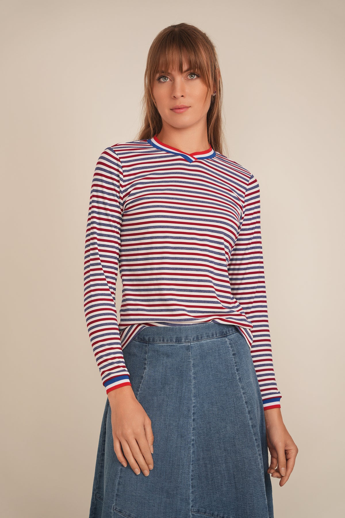 Striped Multi Color V Neck Tee in by Spades