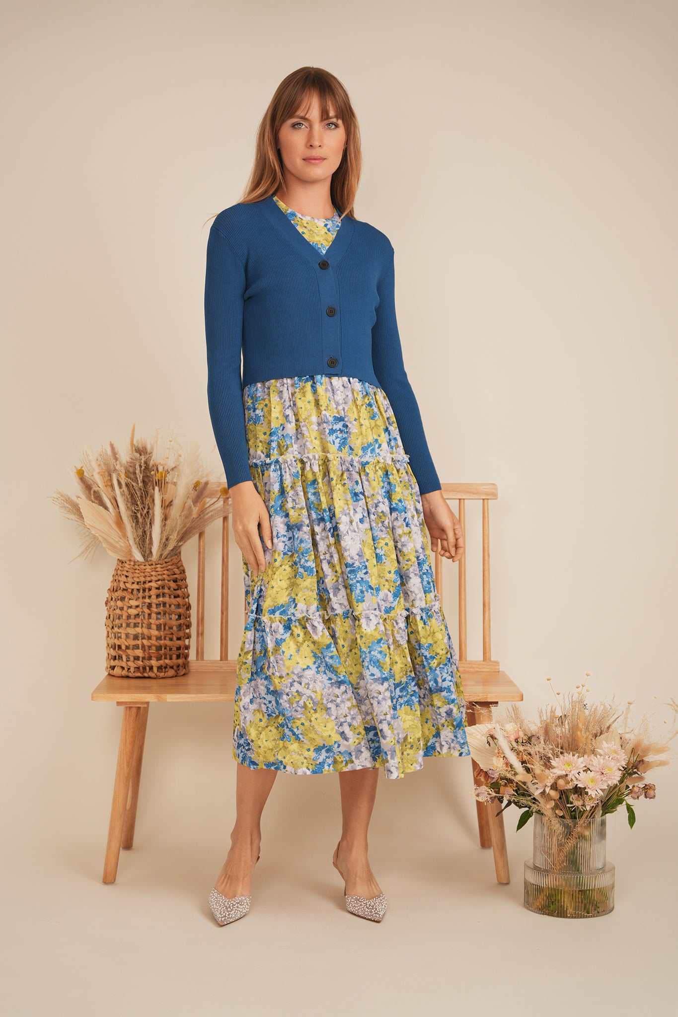 Printed Satin Jumper Cardigan Set in by MiuMax