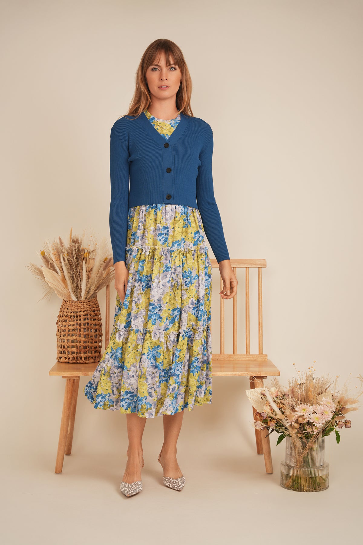 Printed Satin Jumper Cardigan Set in by MiuMax