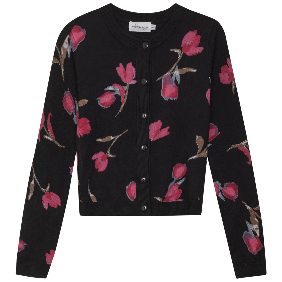 Printed Cropped Cardigan in Black Pink by The Norway Club