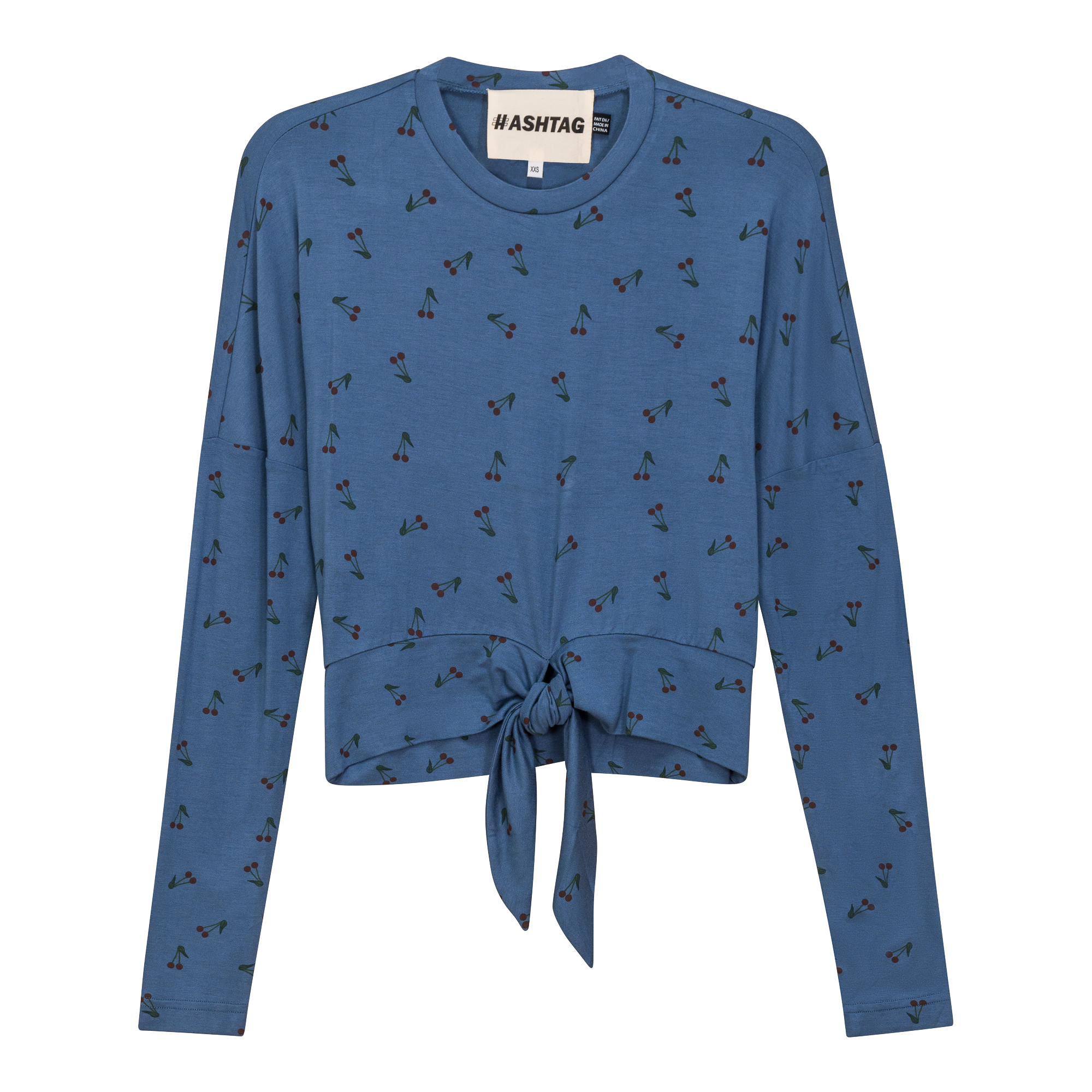 Cherry Floral Printed Tie Tee in Chambray Cherry by Hashtag