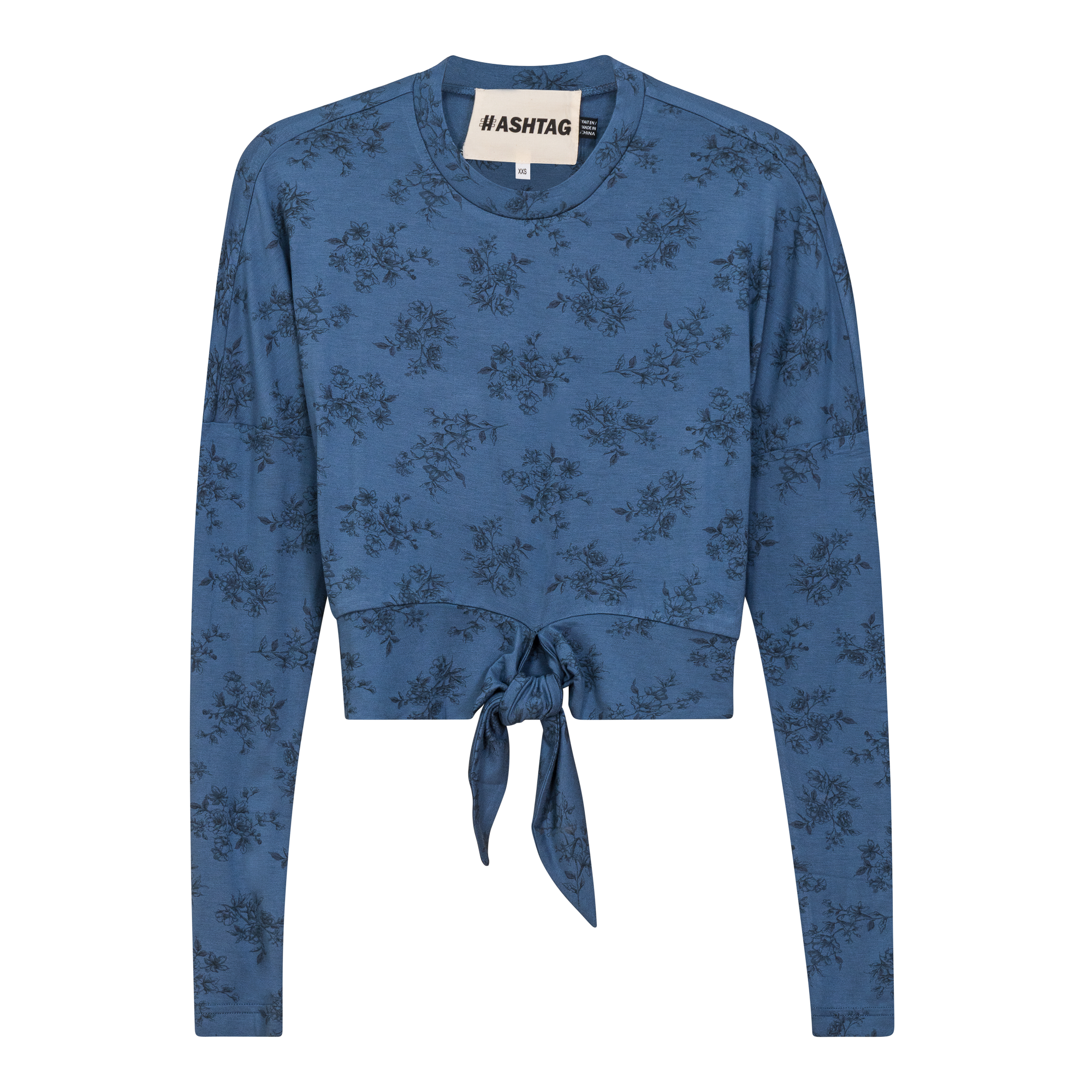 Cherry Floral Printed Tie Tee in Chambray Floral by Hashtag