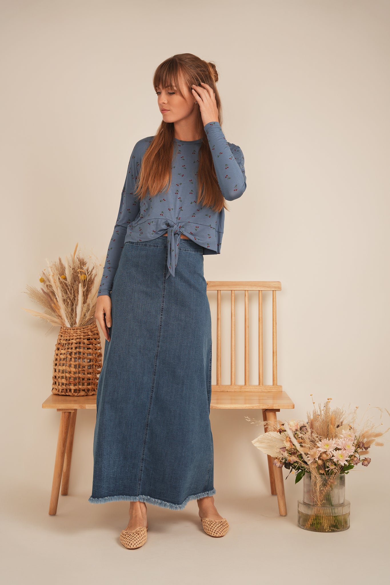 Cherry Floral Printed Tie Tee in by Hashtag