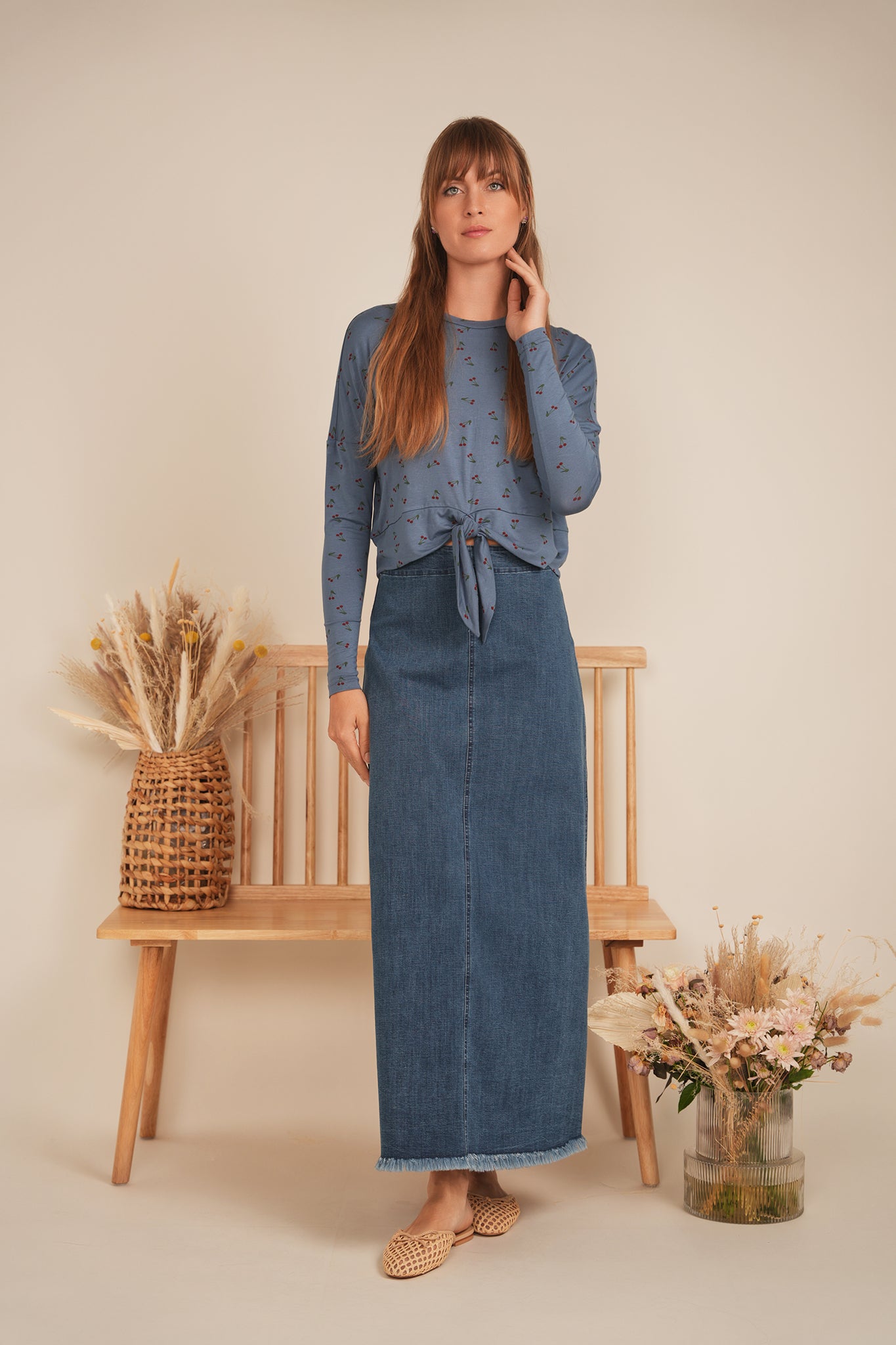 Cherry Floral Printed Tie Tee in by Hashtag