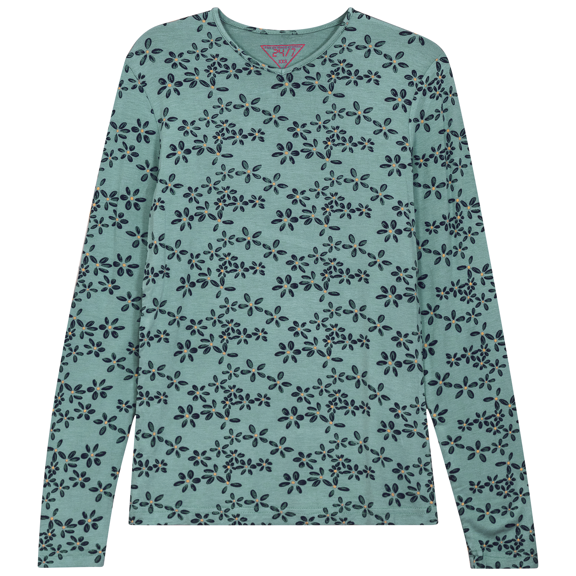 V Neck Printed Tee in Mint by 24/7