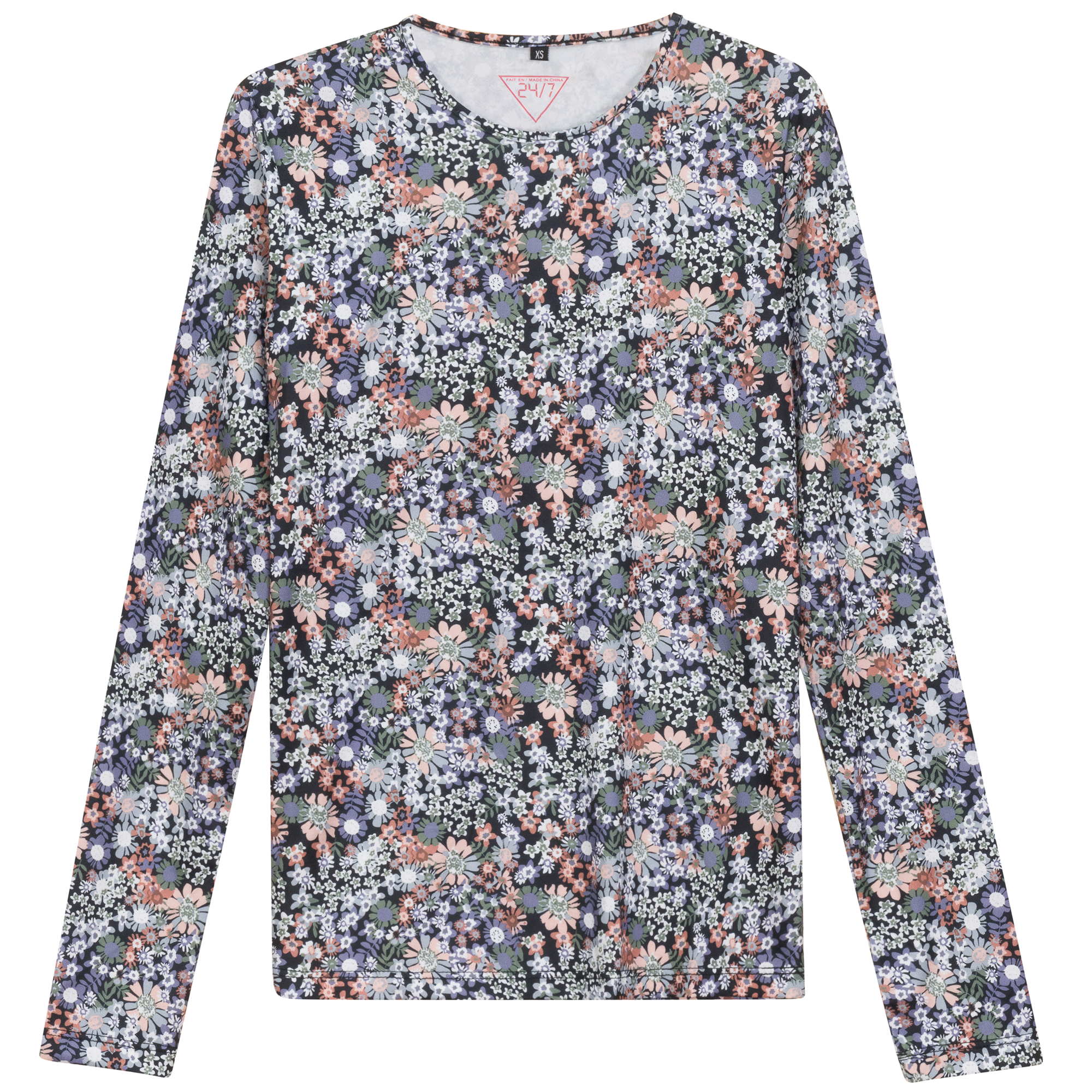 Printed Long Sleeve Tee in Black by 24/7