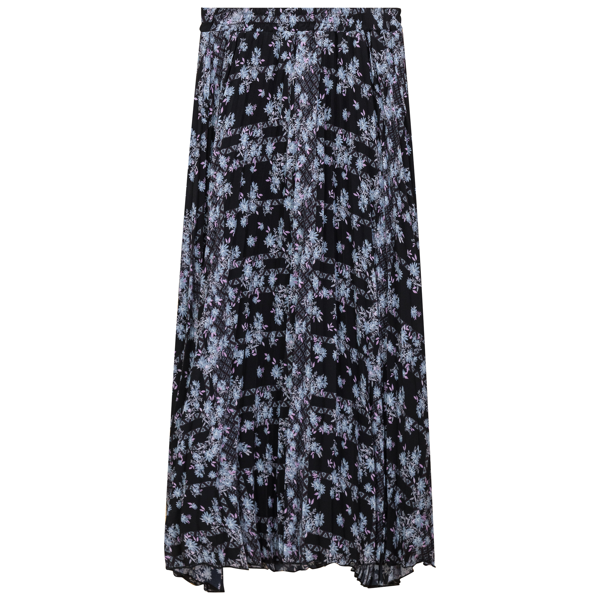 Accordian Pleated Printed Midi Skirt in Black Blue by Viva K