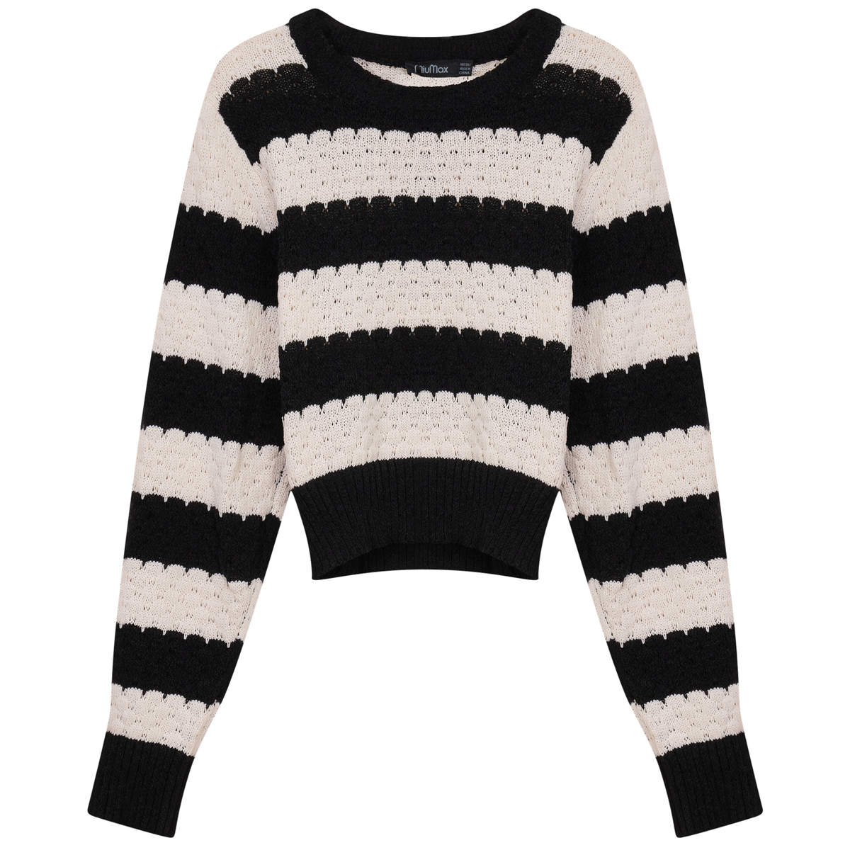Cropped Wave Sweater in Black Cream by MiuMax