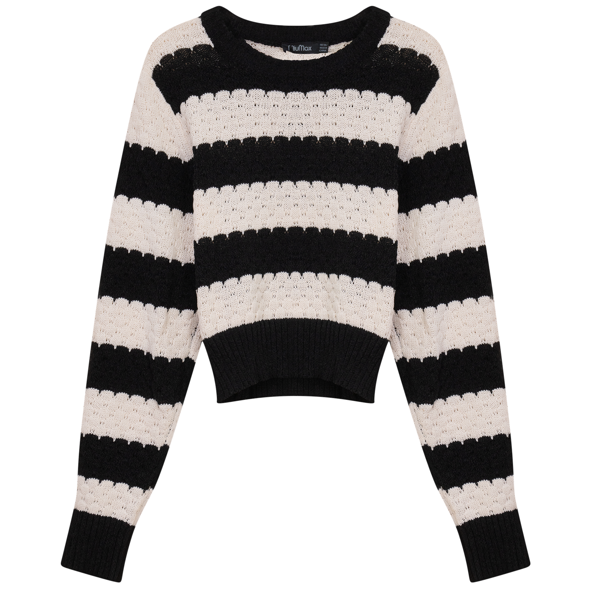 Cropped Wave Sweater in Black Cream by MiuMax