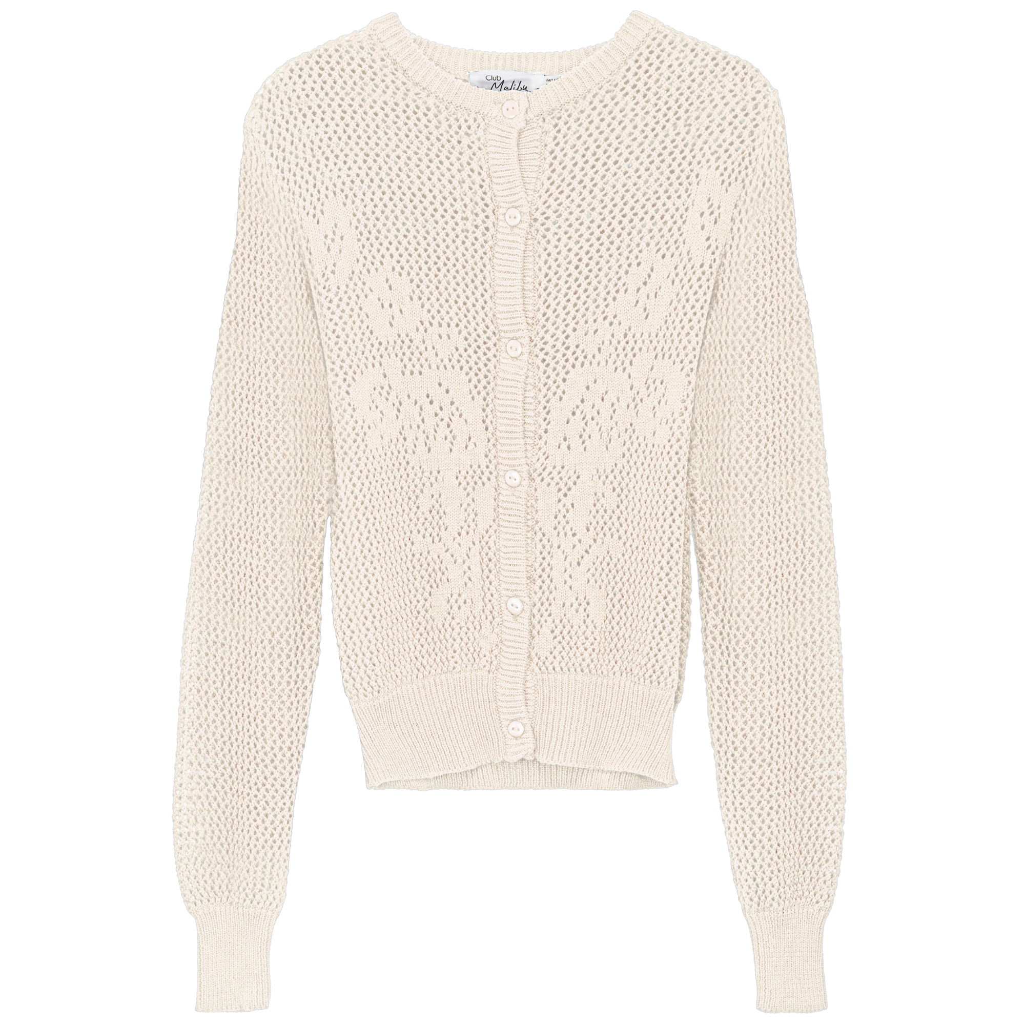 Crochet Cropped Cardigan in Cream by Club Malibu