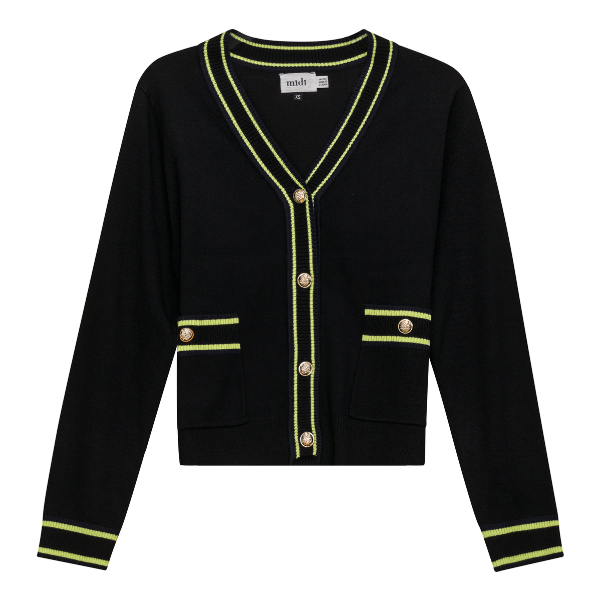 Knit Contrast Stripe Cardigan in Black by Midi