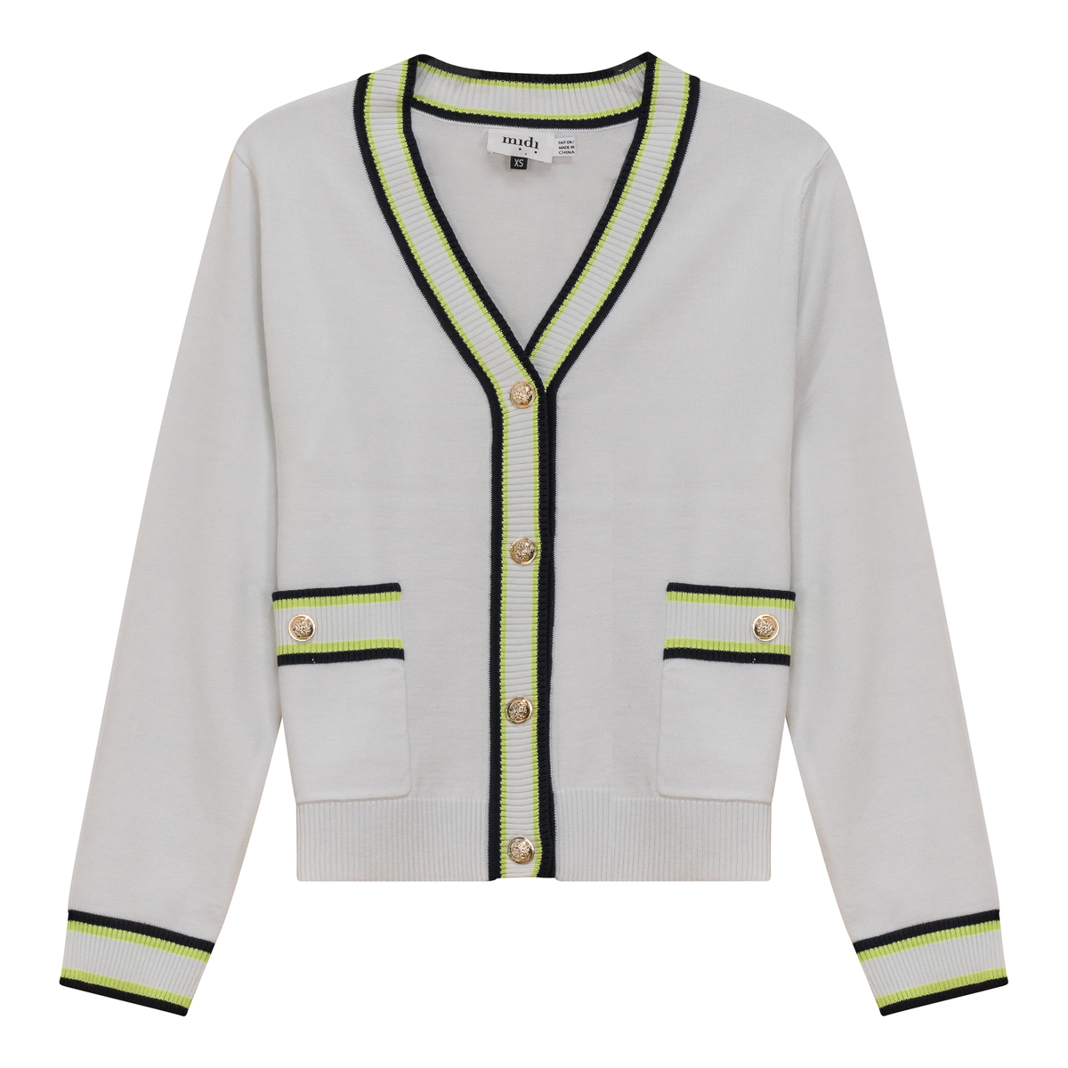 Knit Contrast Stripe Cardigan in White by Midi