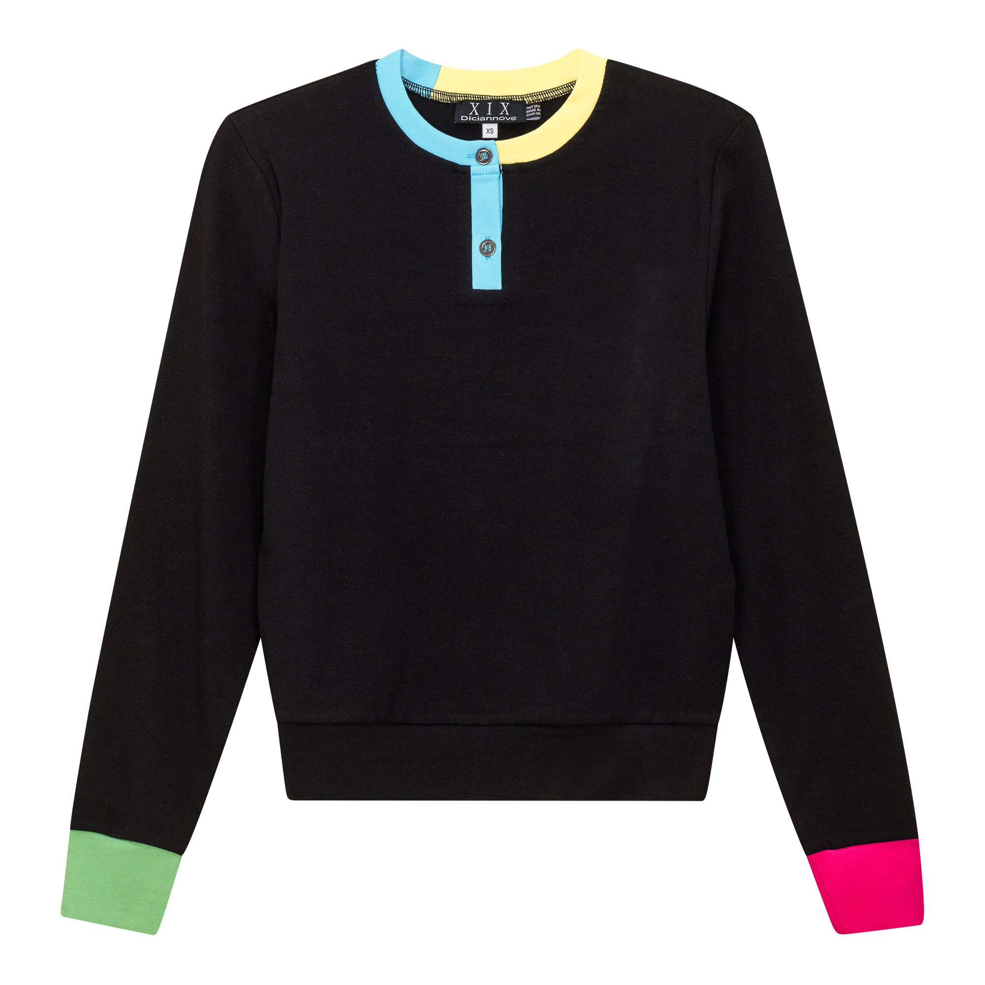 Color Blocked Henley Tee in Black by Diciannove