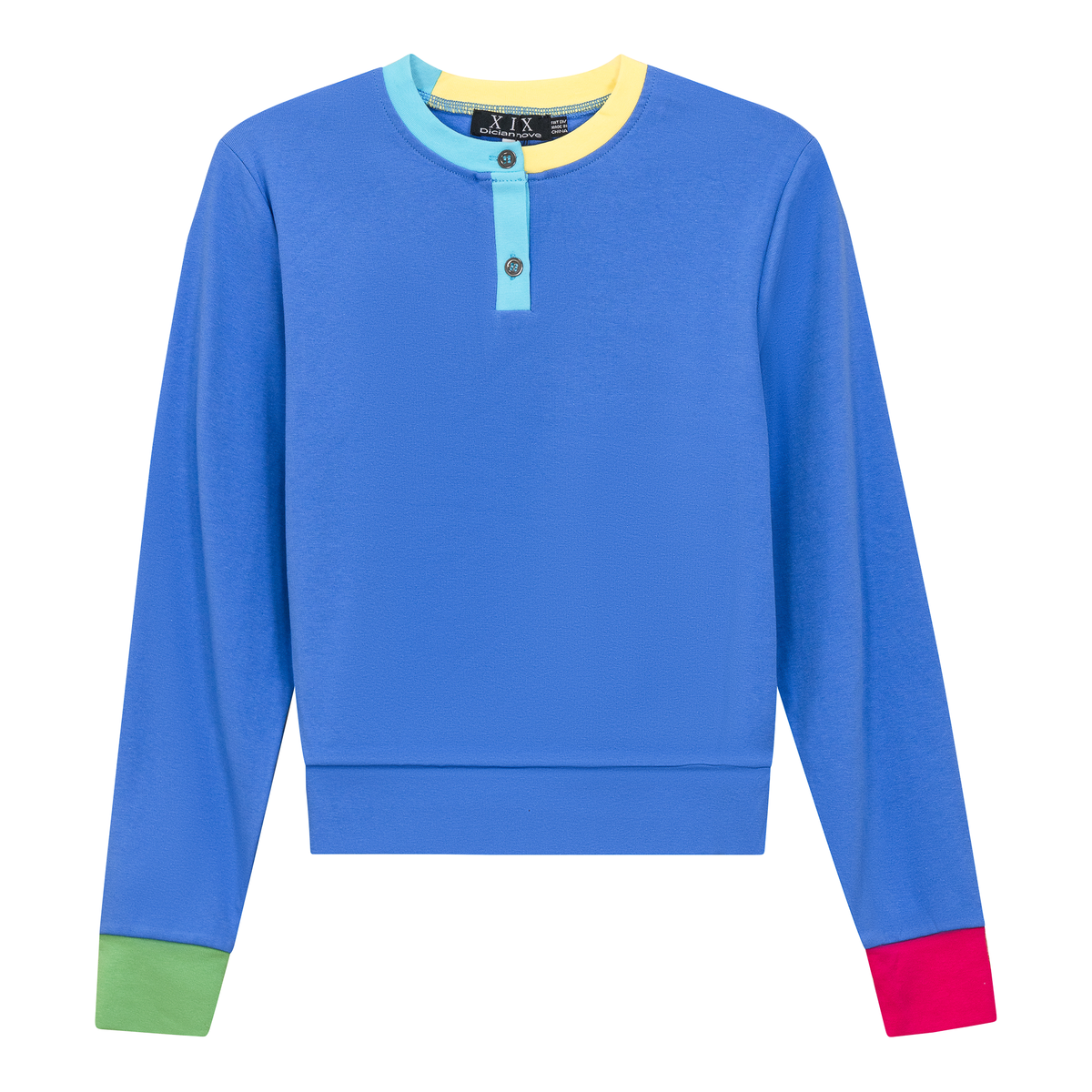 Color Blocked Henley Tee in Light Sapphire by Diciannove