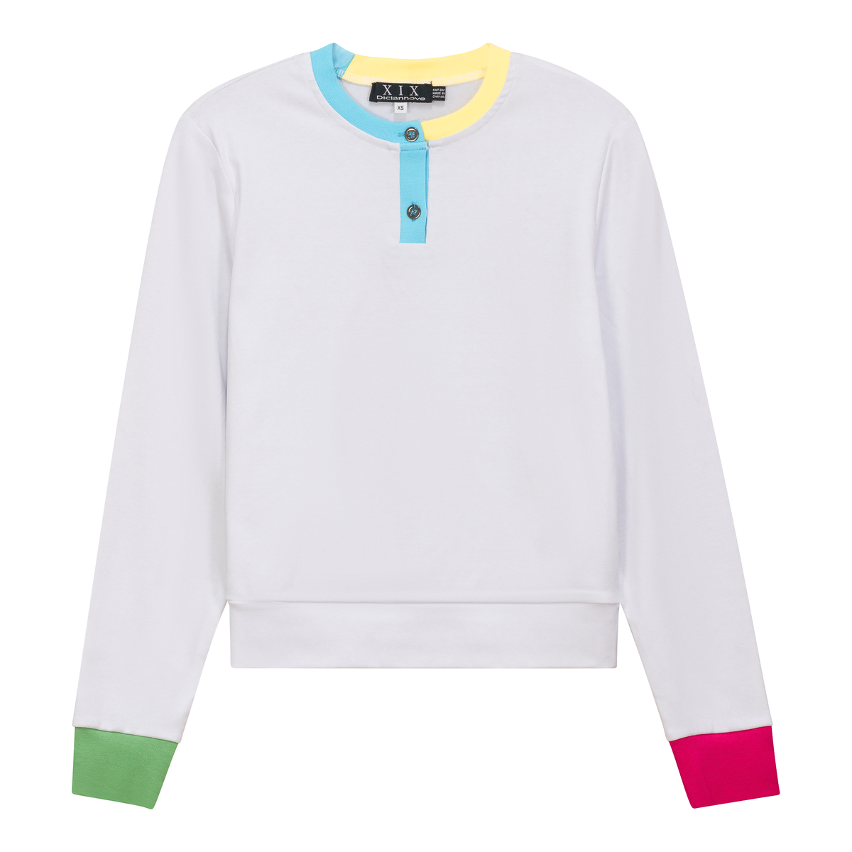 Color Blocked Henley Tee in White by Diciannove