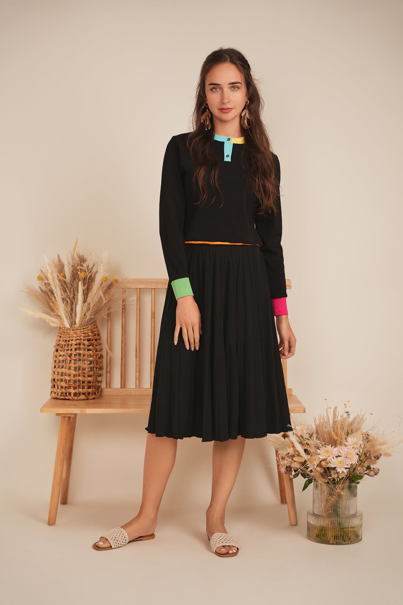 Color Blocked Henley Tee in by Diciannove