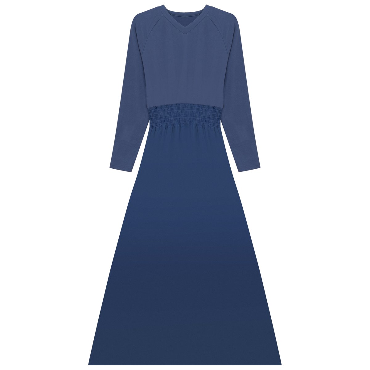 Maxi V Neck Combo Dress in Denim by Red Myth