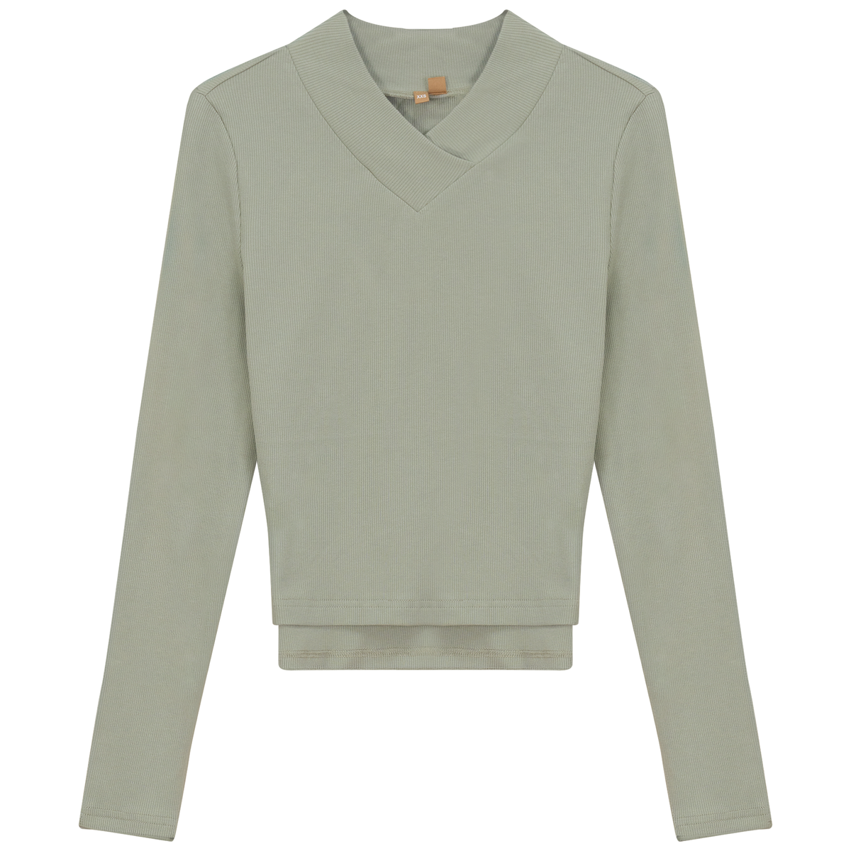 Cropped V Neck Tee in Basil by Positive