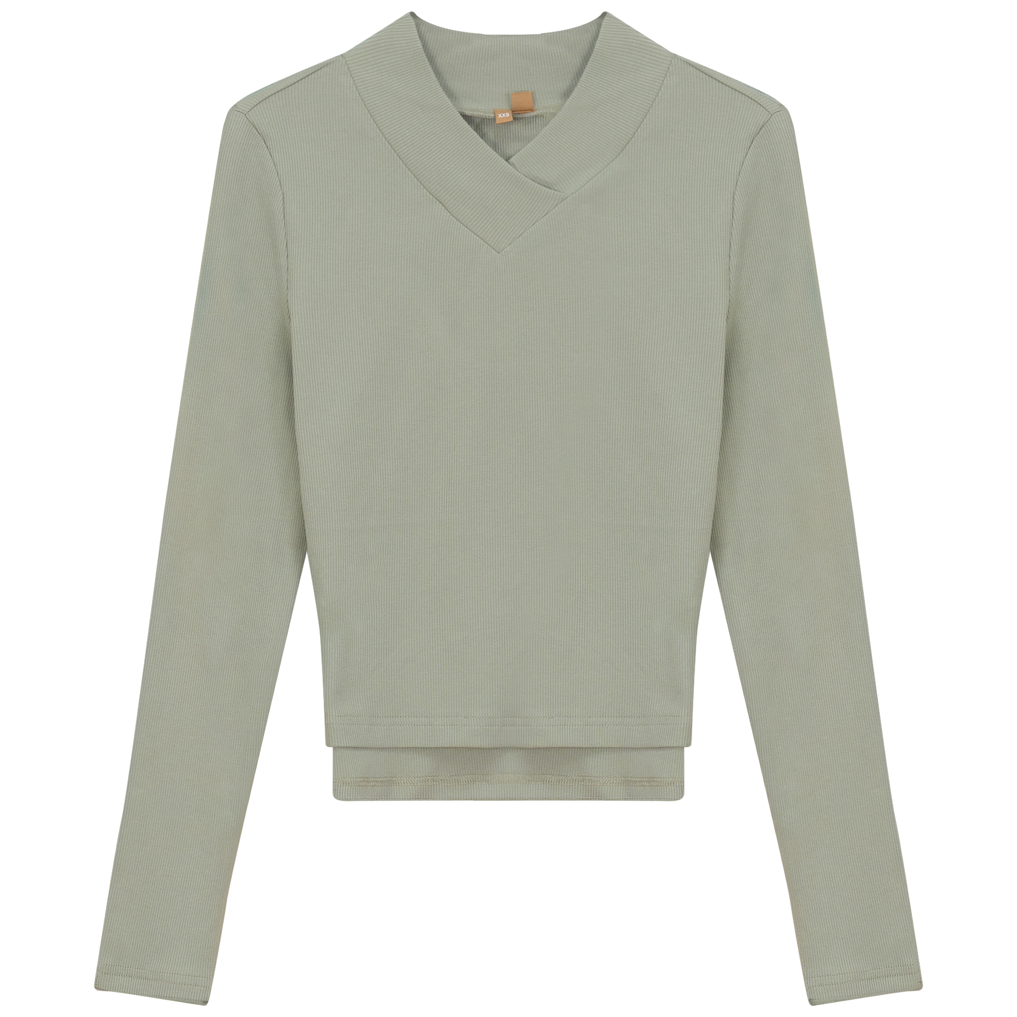 Cropped V Neck Tee in Basil by Positive