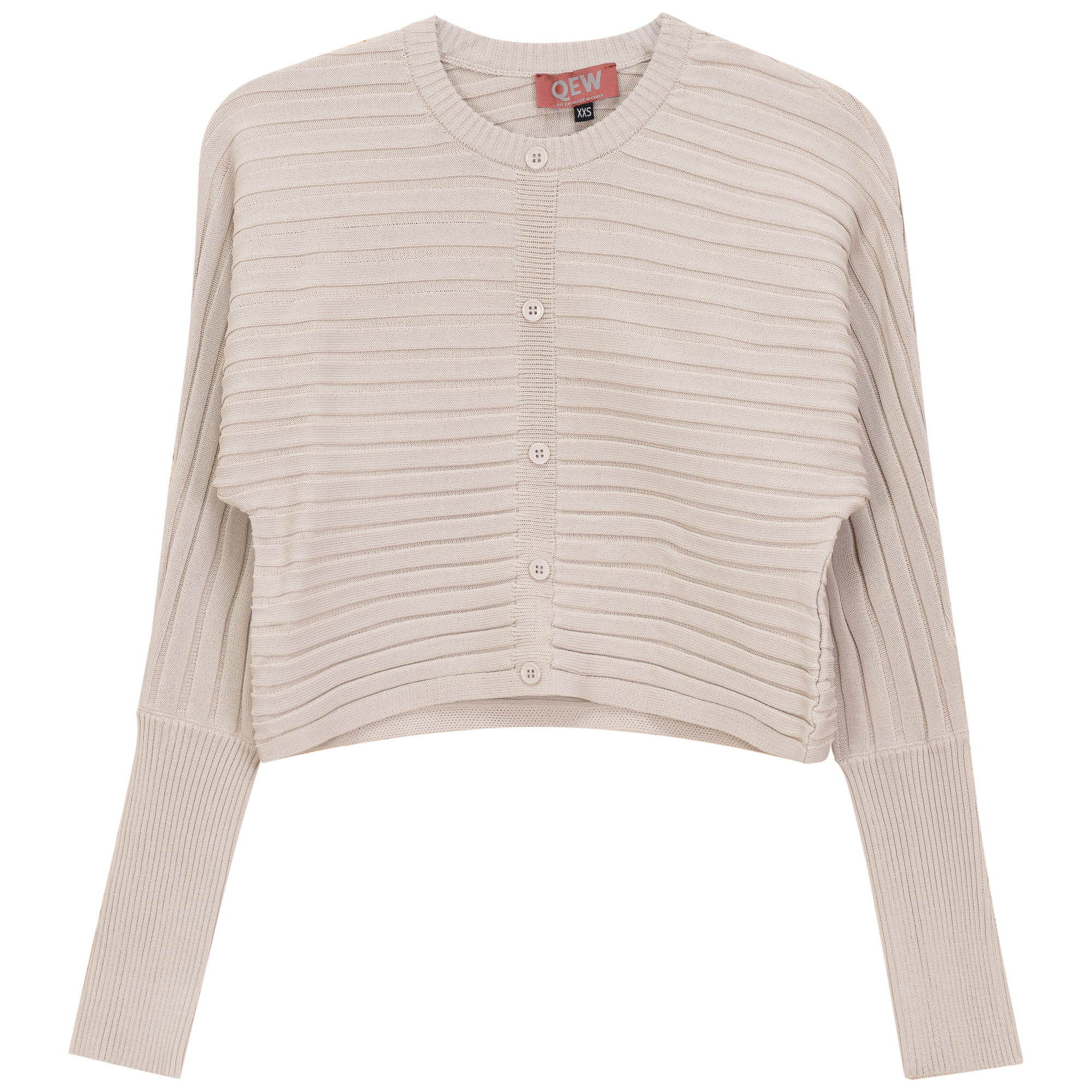 Cropped Ribbed Cardigan in Light Oatmeal by QEW
