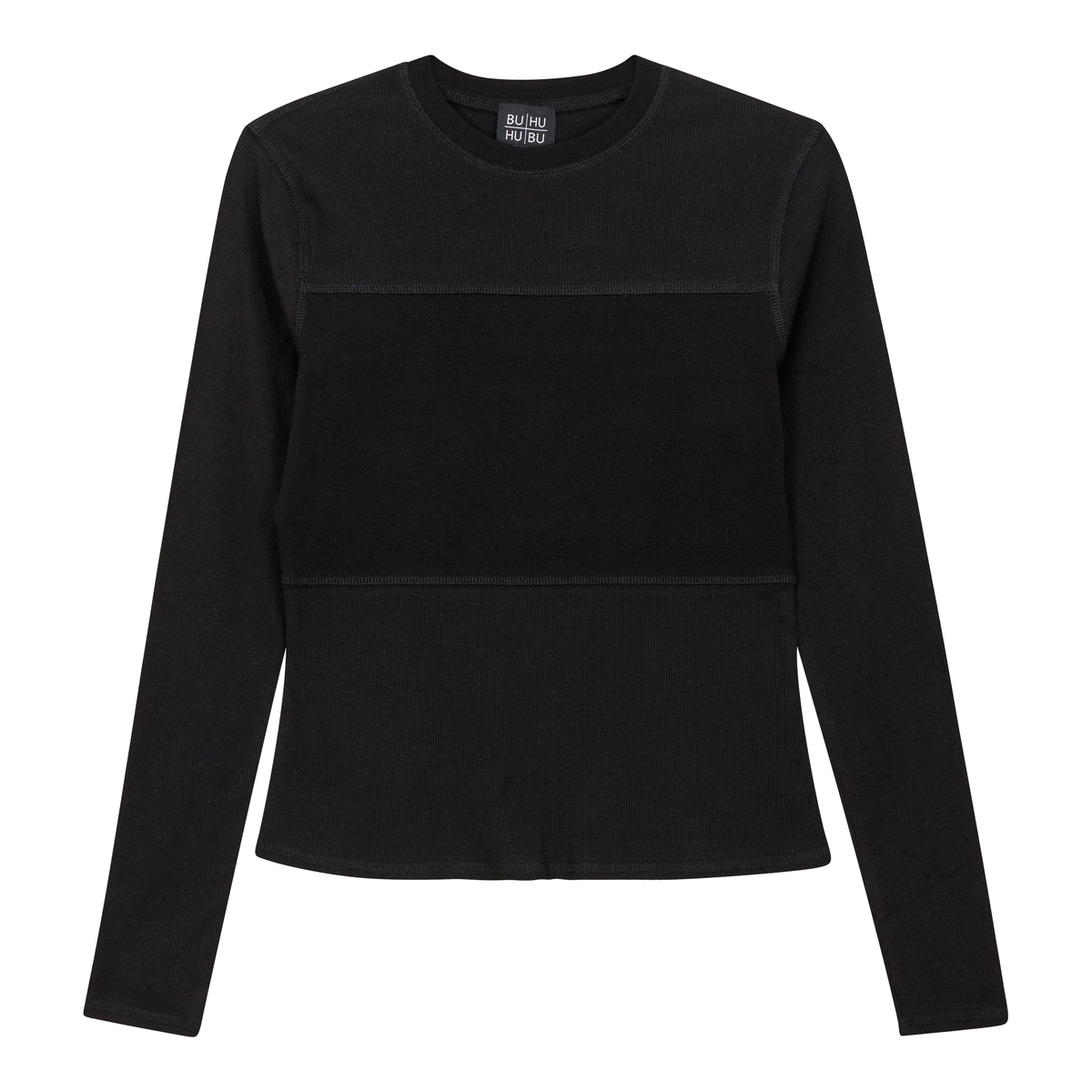 Ribbed Solid Stitching Tee in Black by BuHu