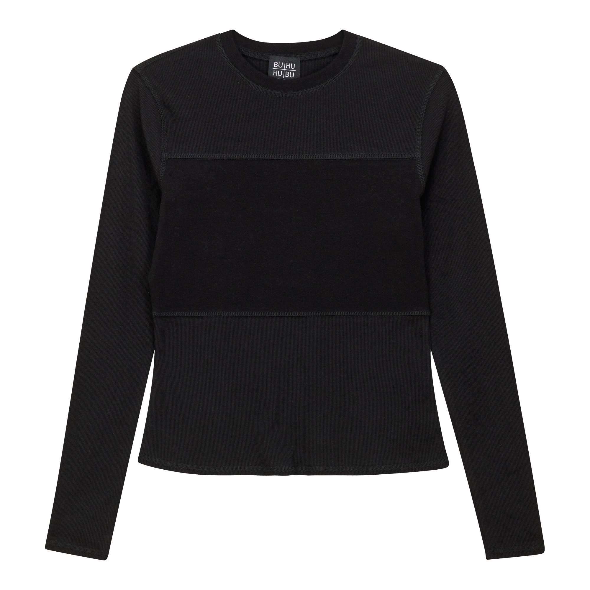 Ribbed Solid Stitching Tee in Black by BuHu